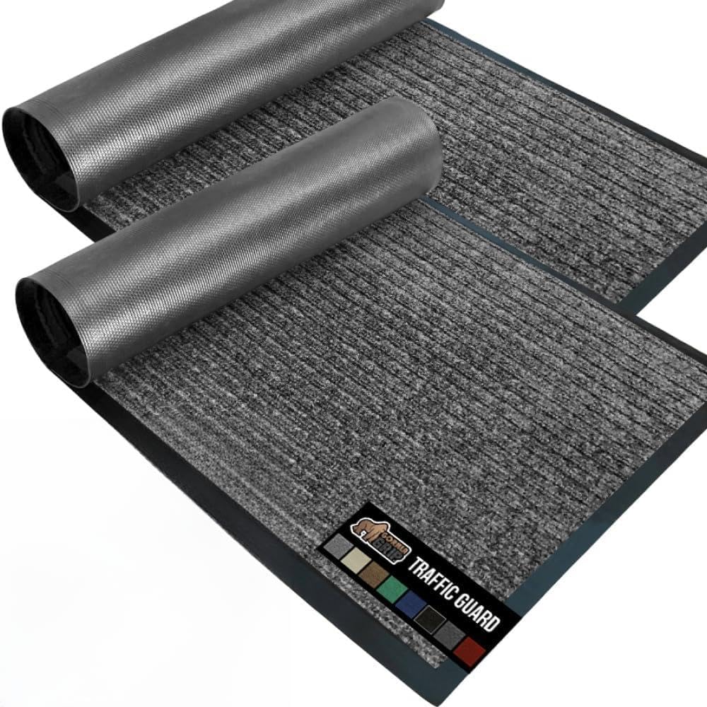 GORILLA GRIP Traffic Guard Door Mat, 2 Pack, Heavy Duty Waterproof Doormat, Commercial Office Space