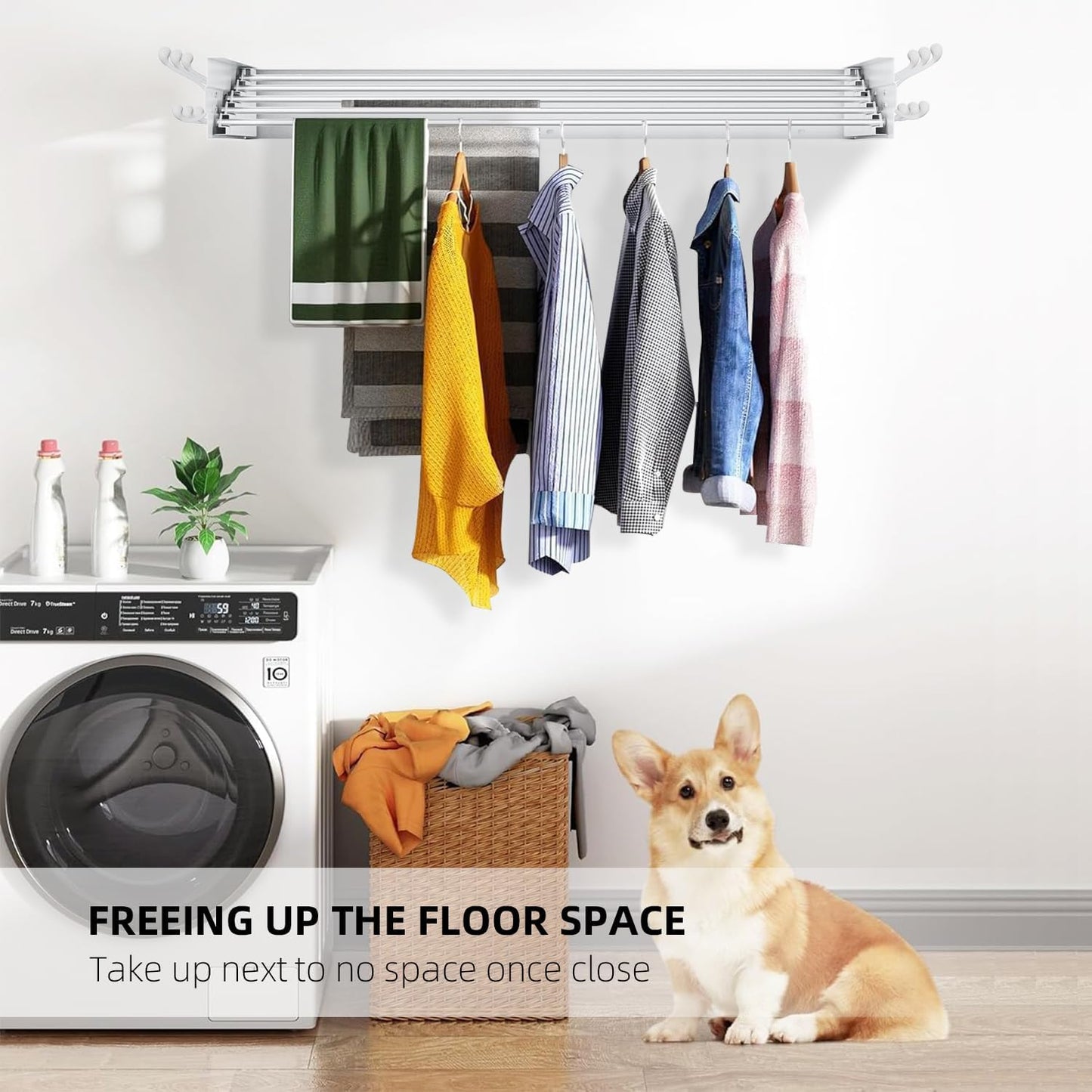 Laundry Drying Rack, Collapsible Wall Mounted Clothes Drying Rack - Foldable,Space Saving, 13.2