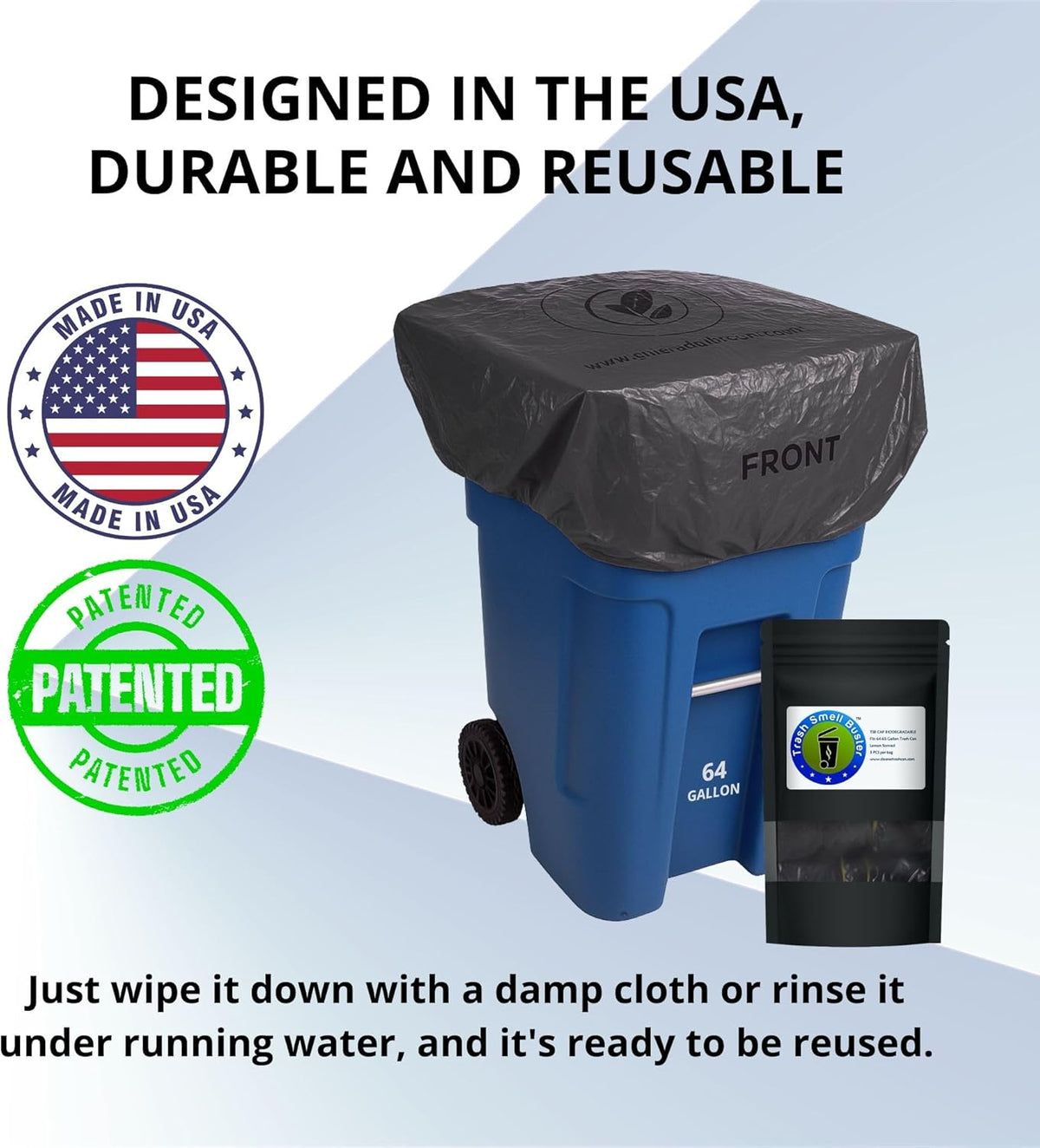 Outdoor Trash Can Cover Odor Eliminating Bag with Elastic Band Lemon Scented Durable 64 Gallon 3