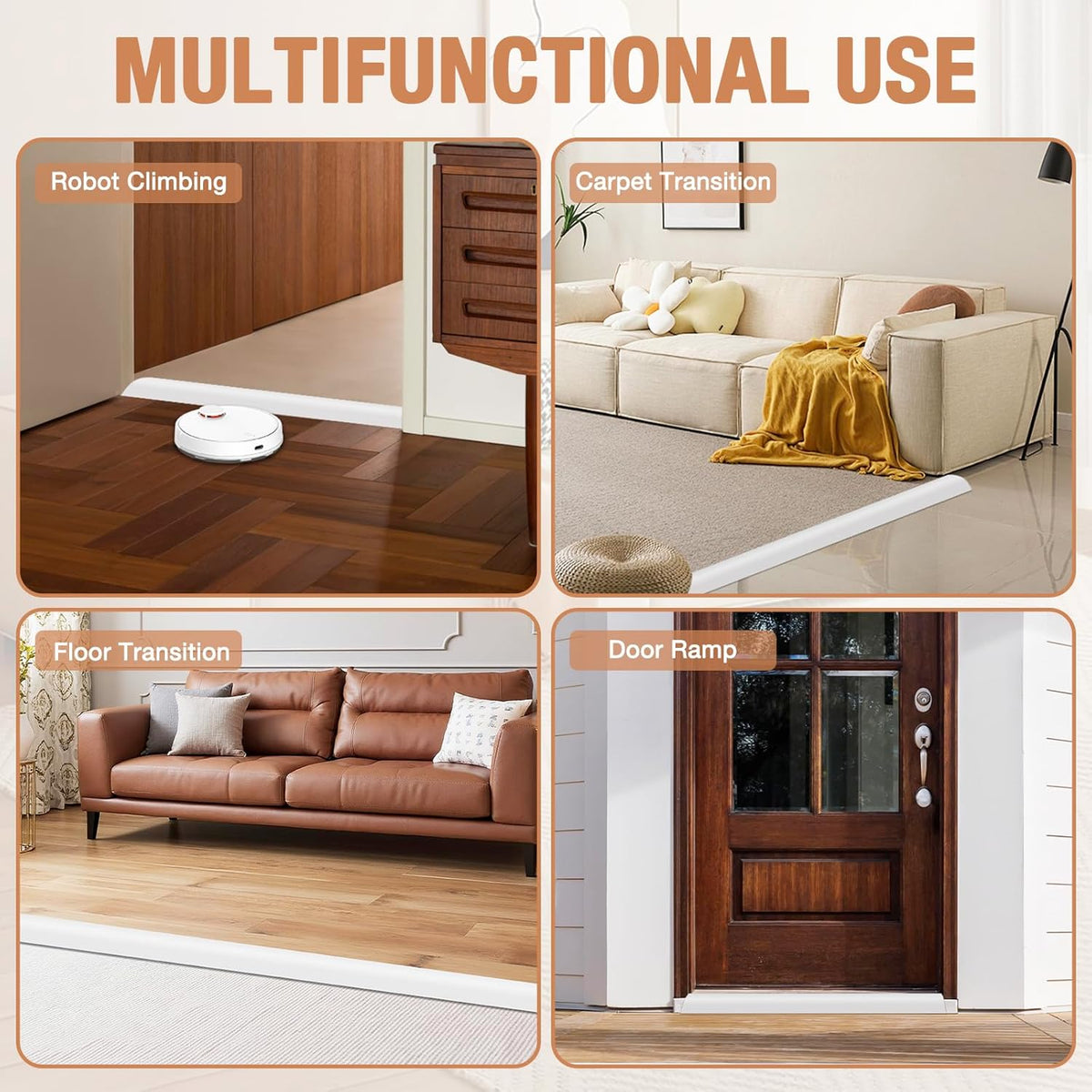Floor Transition Strip Self Adhesive Vinyl Door Threshold for Doorways Carpet Edging Trim Overlap