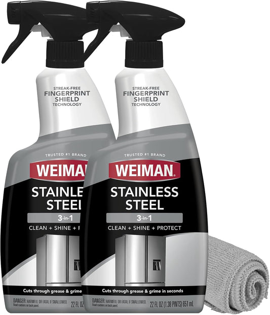 Weiman Stainless Steel Cleaner and Polish - Protects Appliances from Fingerprints, Leaves a