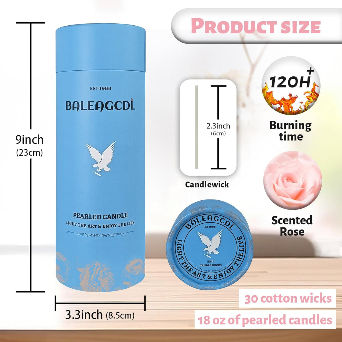Rose Scented Pink Pearled Candle 18oz Luxury Sand Candle Granulated Wax - 30 Cotton Wicks – Wax for