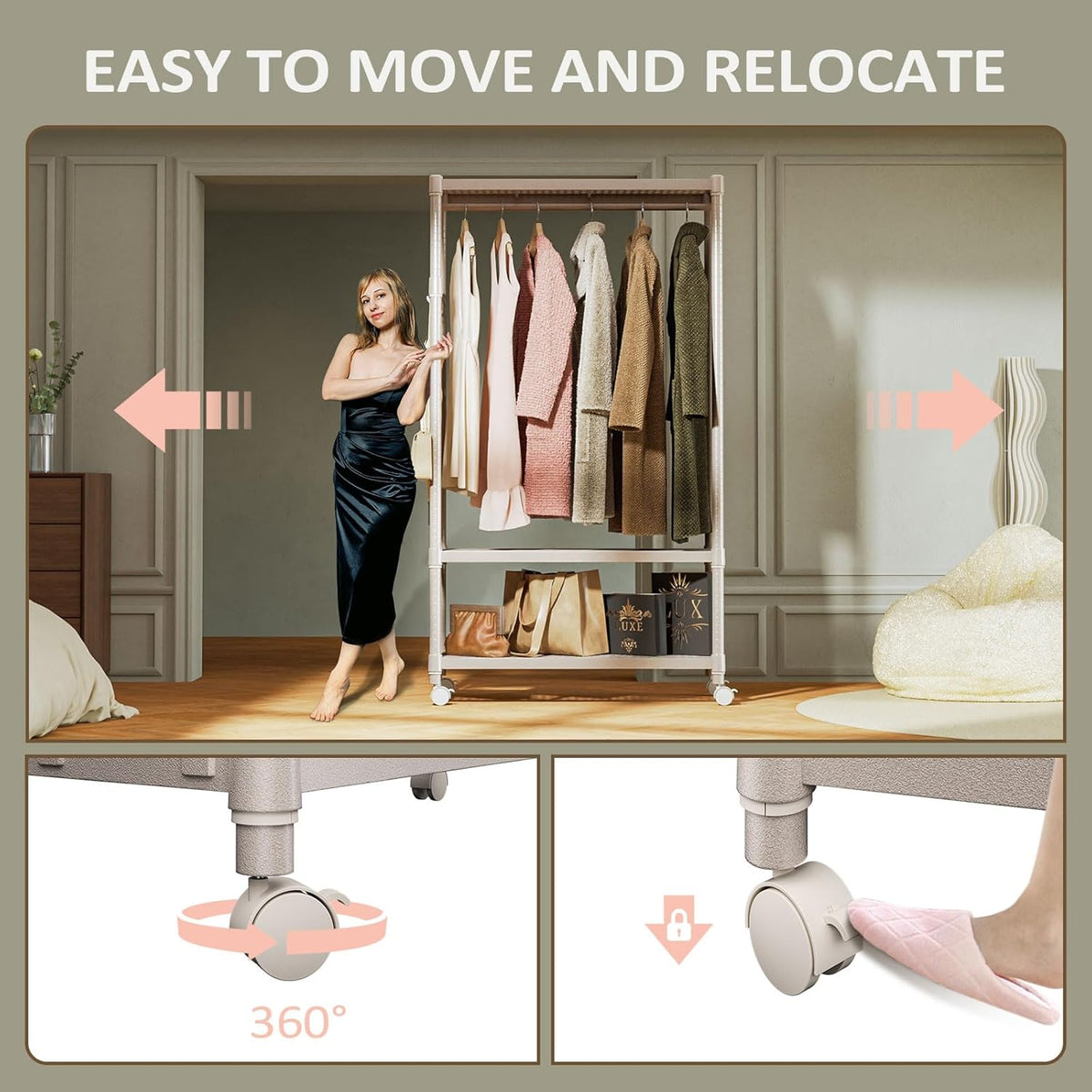 IZEUK Heavy Duty Rolling Garment Rack Wire Clothes Rack for Hanging Clothes, Metal Freestanding