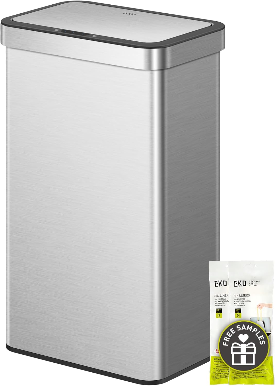 EKO Nova Sensor Trash Can, 21 Gallon/80 Liter Stainless Steel Rectangular Touchless Motion Sensor