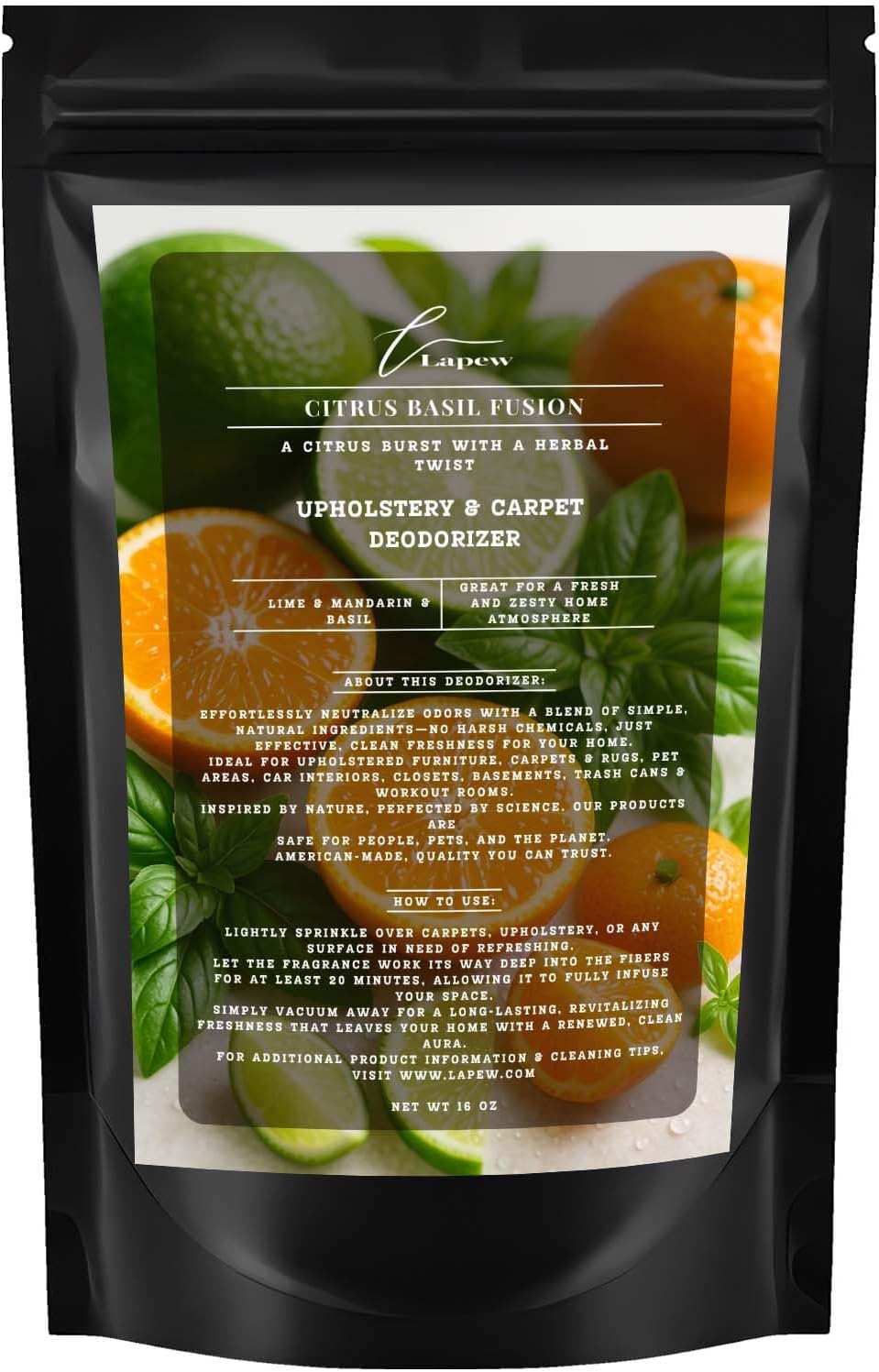 Citrus Basil Fusion Carpet Freshener Powder: Powerful Odor Eliminator for Home, Upholstery