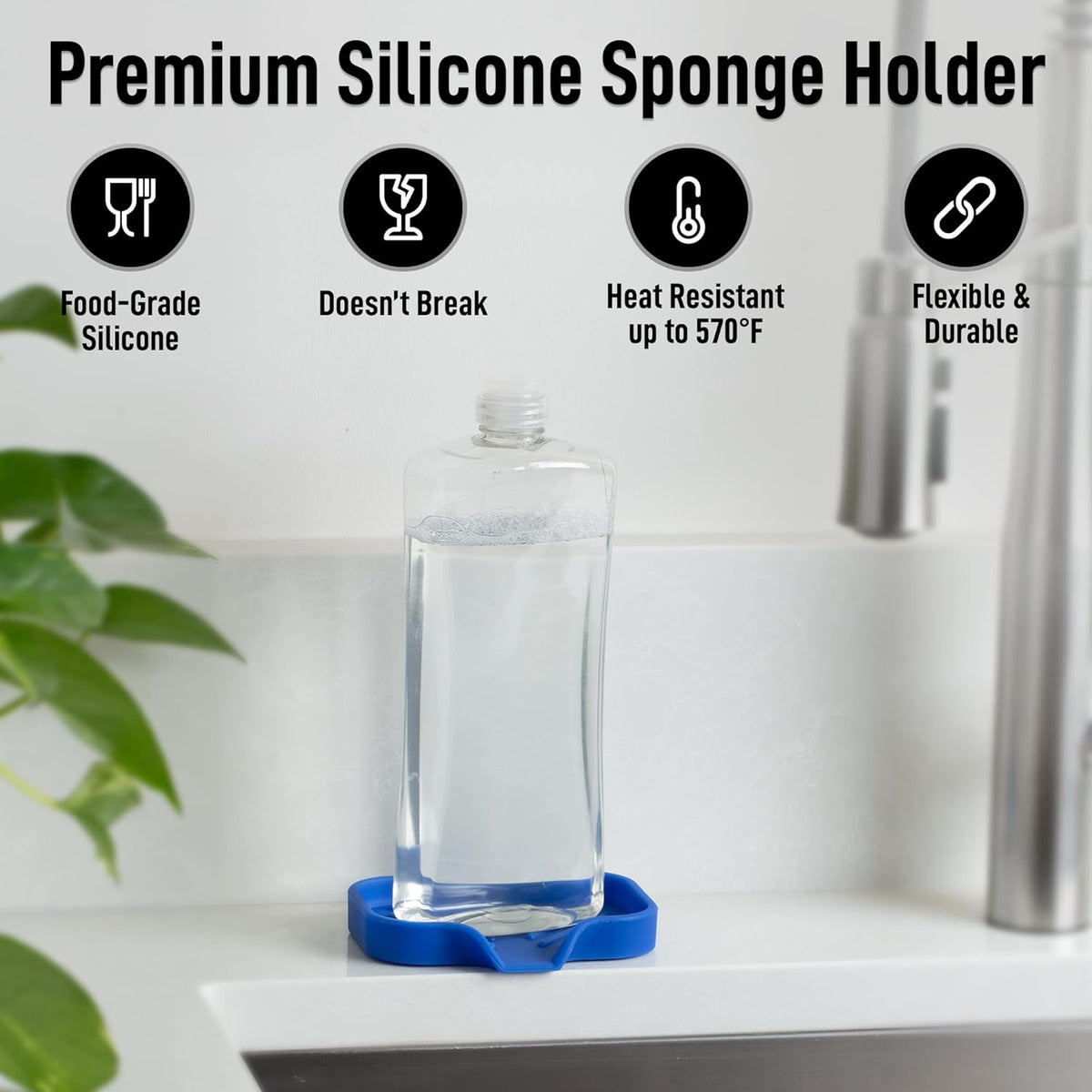 Zulay Kitchen Small Silicone Sponge Holder (4.9x3.3”) – Space-Saving Sink Organizer Tray for