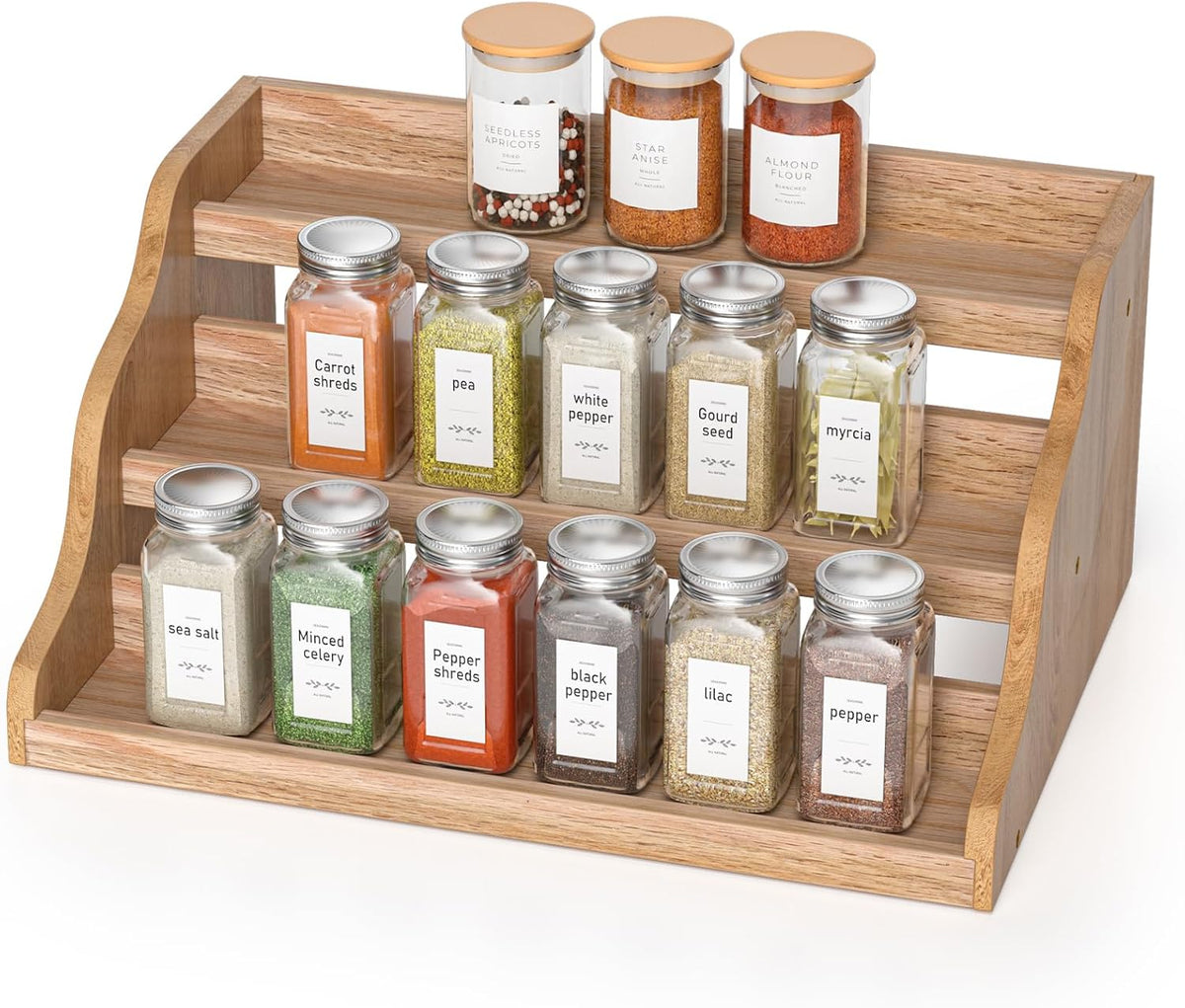 Tiered Spice Rack Organizer for Cabinet, Wooden Spice Rack for Countertop, Spice Shelf organizer