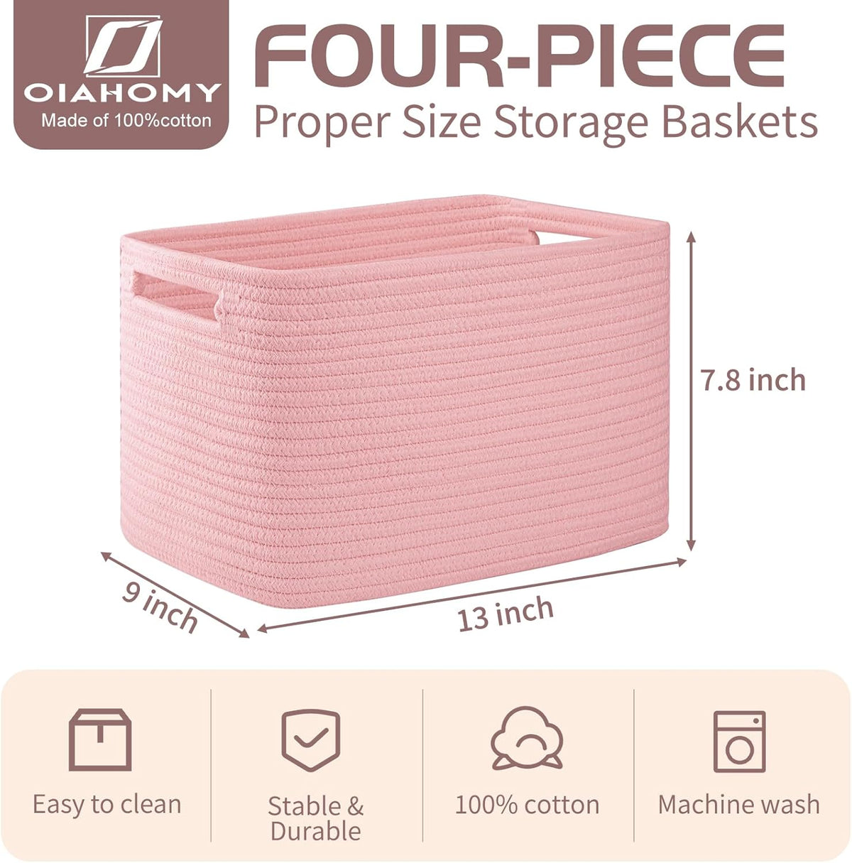 OIAHOMY 4 Pack Storage Baskets for Organizing, Cube Storage Bins for Shelves, Rectangle Storage