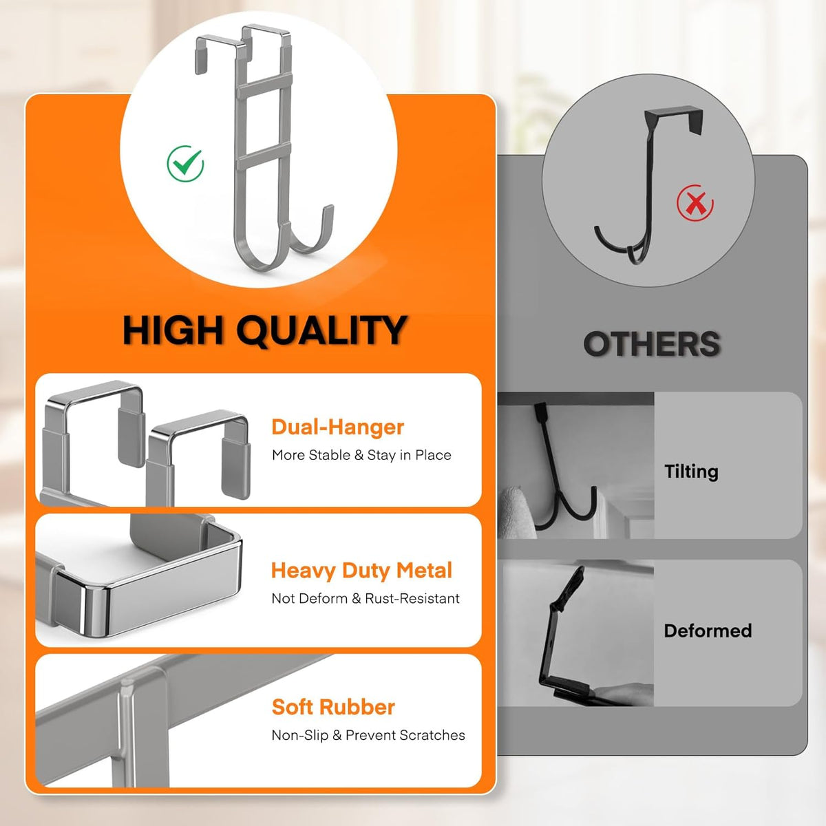 FYY Over The Door Hooks - 2 Pack Heavy Duty Dual-Hook Organizer Hanger with Non-Slip Rubber for