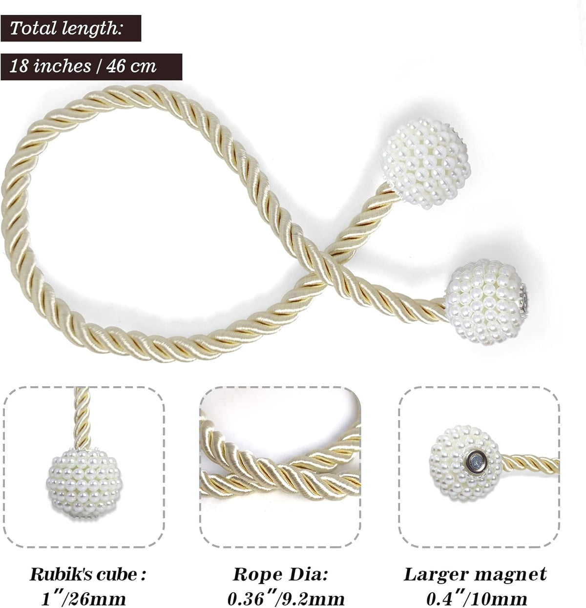 Hion Magnetic Curtain Tiebacks Beige 2pcs, Curtain Tiebacks Buckles Holdbacks Holders Hooks Clip