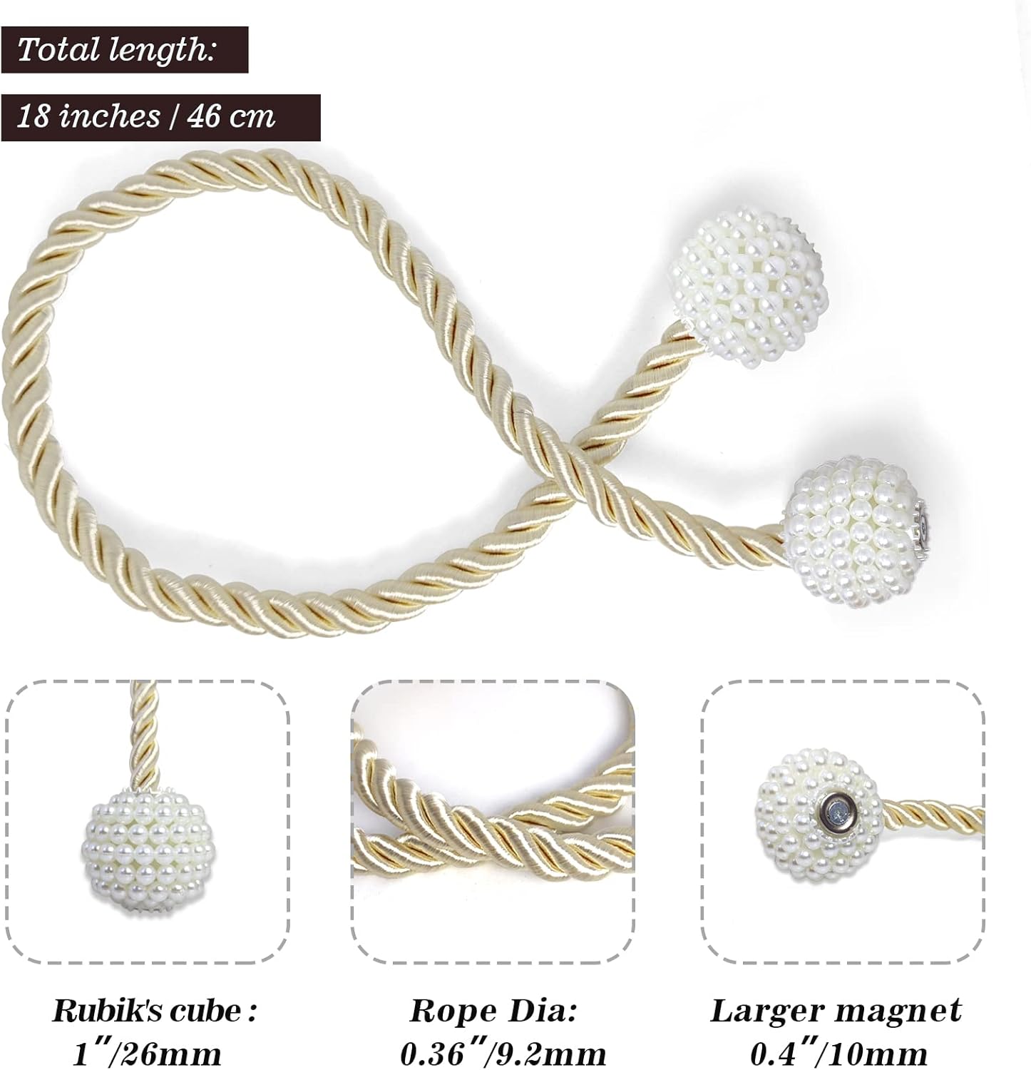 Hion Magnetic Curtain Tiebacks Beige 6 Pack, Curtain Tiebacks Buckles Holdbacks Holders Hooks Clip