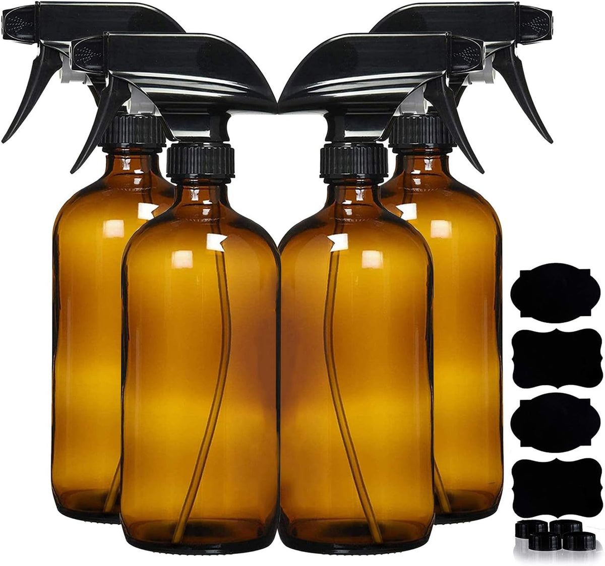 Amber Glass Spray Bottles For Cleaning Solutions (4 Pack) - 16 Ounce, Refillable Sprayer for
