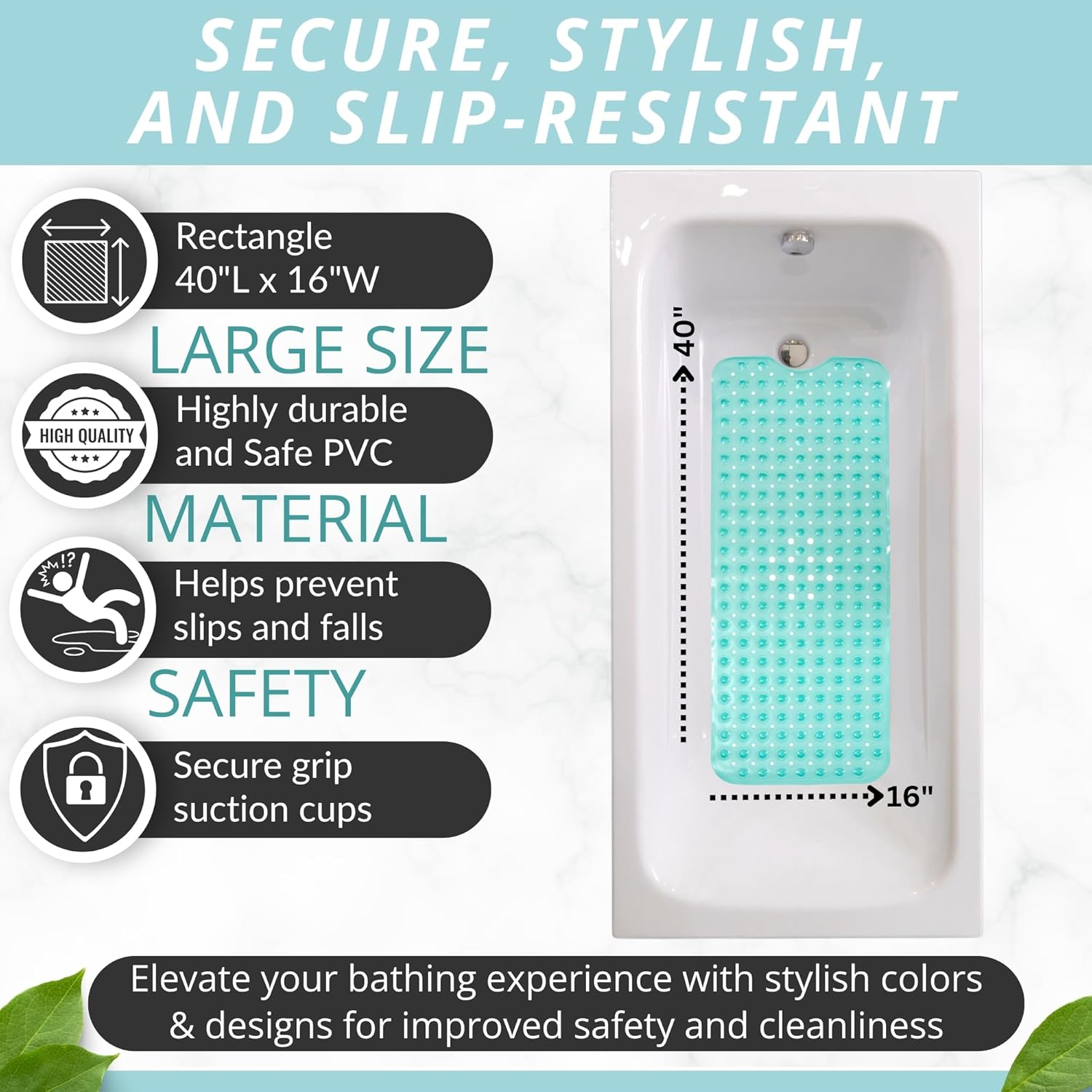 ENKOSI Bath Mat - Large Non Slip Bathtub & Shower Mat - Extra Long 40 x 16 Inch Bathroom Mats for