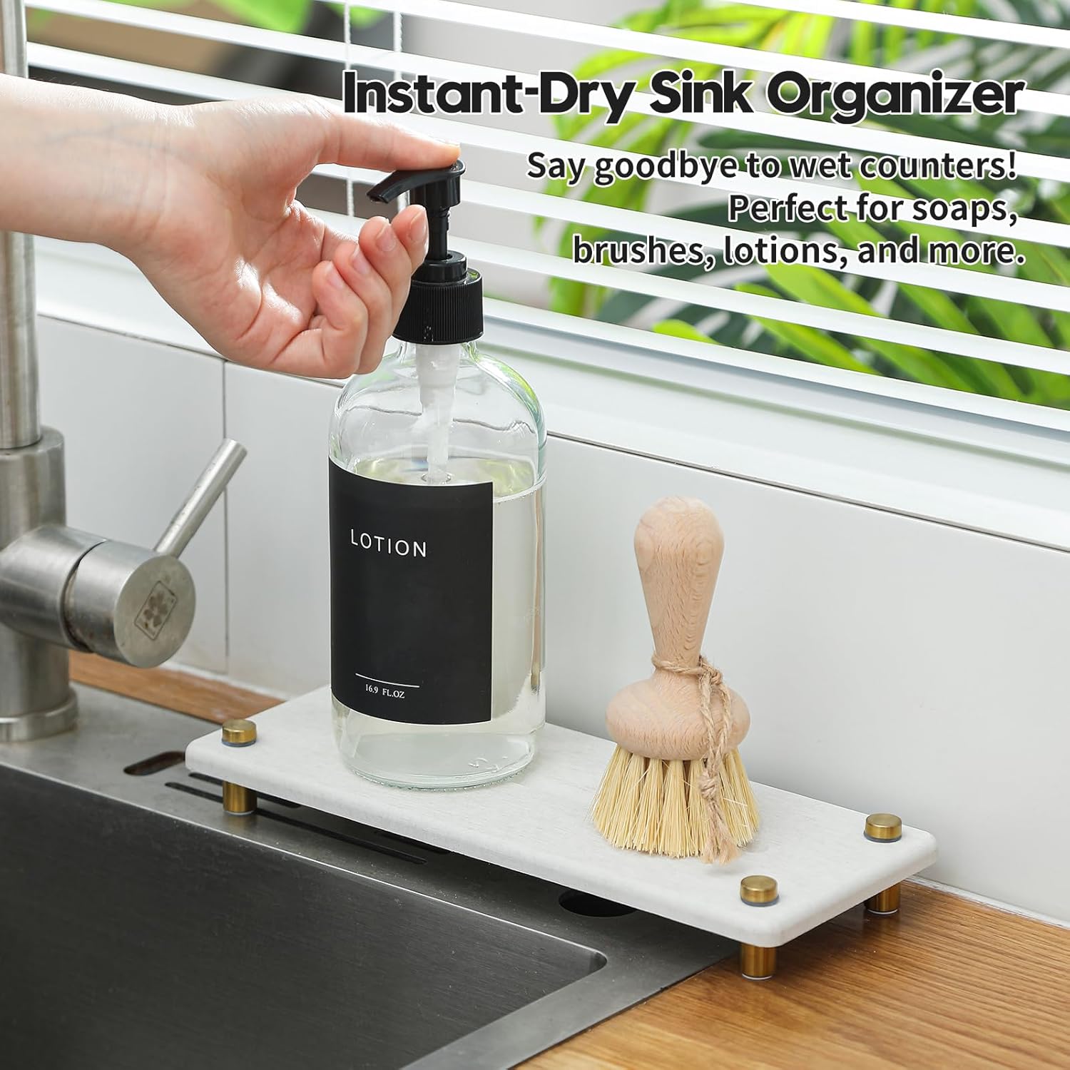 Water Absorbing Stone Sink Caddy Kitchen Sink Organizer Tray, Diatomite Bathroom Counter Tray, Gold