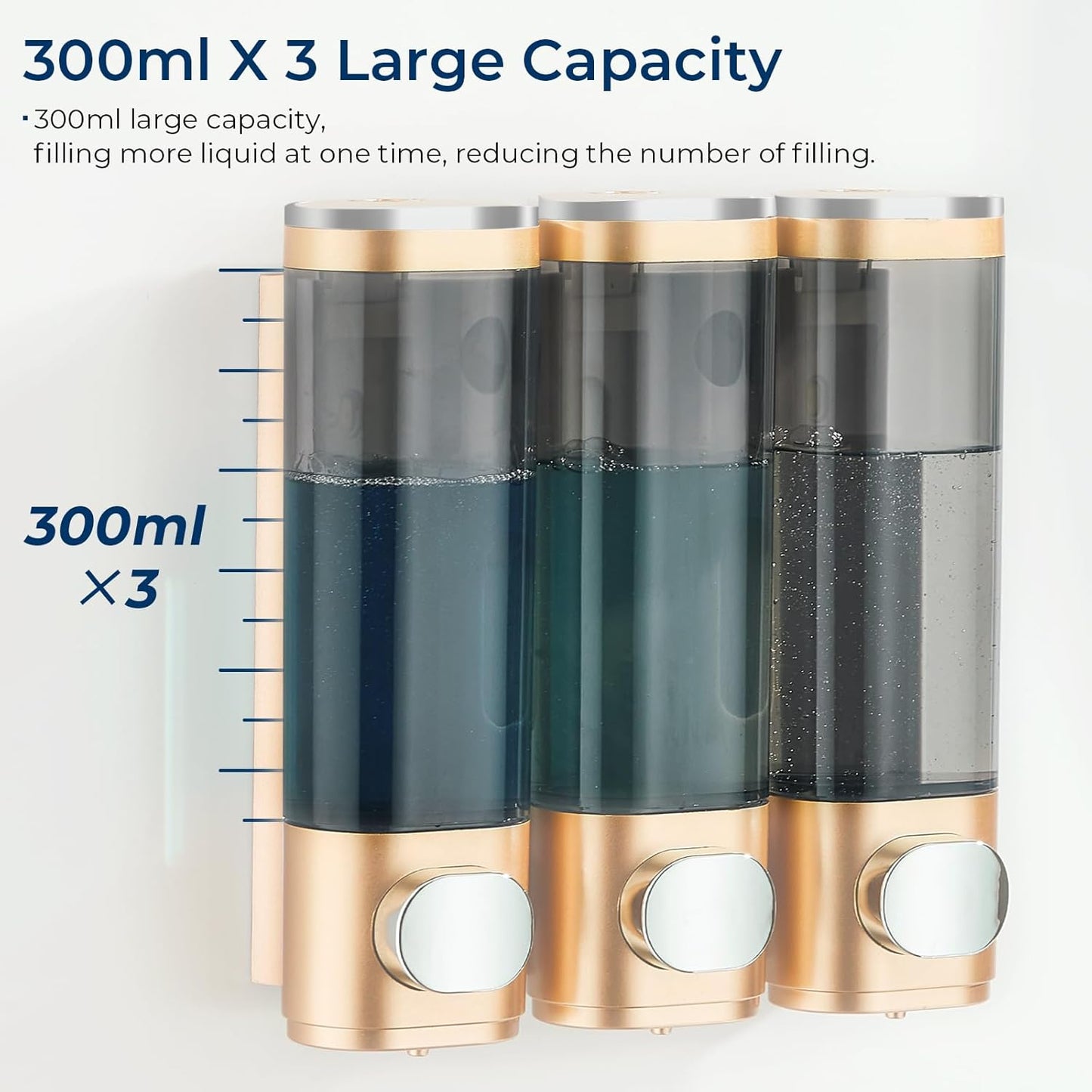 pollock Shampoo Conditioner Dispenser Shower Soap Dispenser 3 Chamber No Drill Shampoo Dispenser