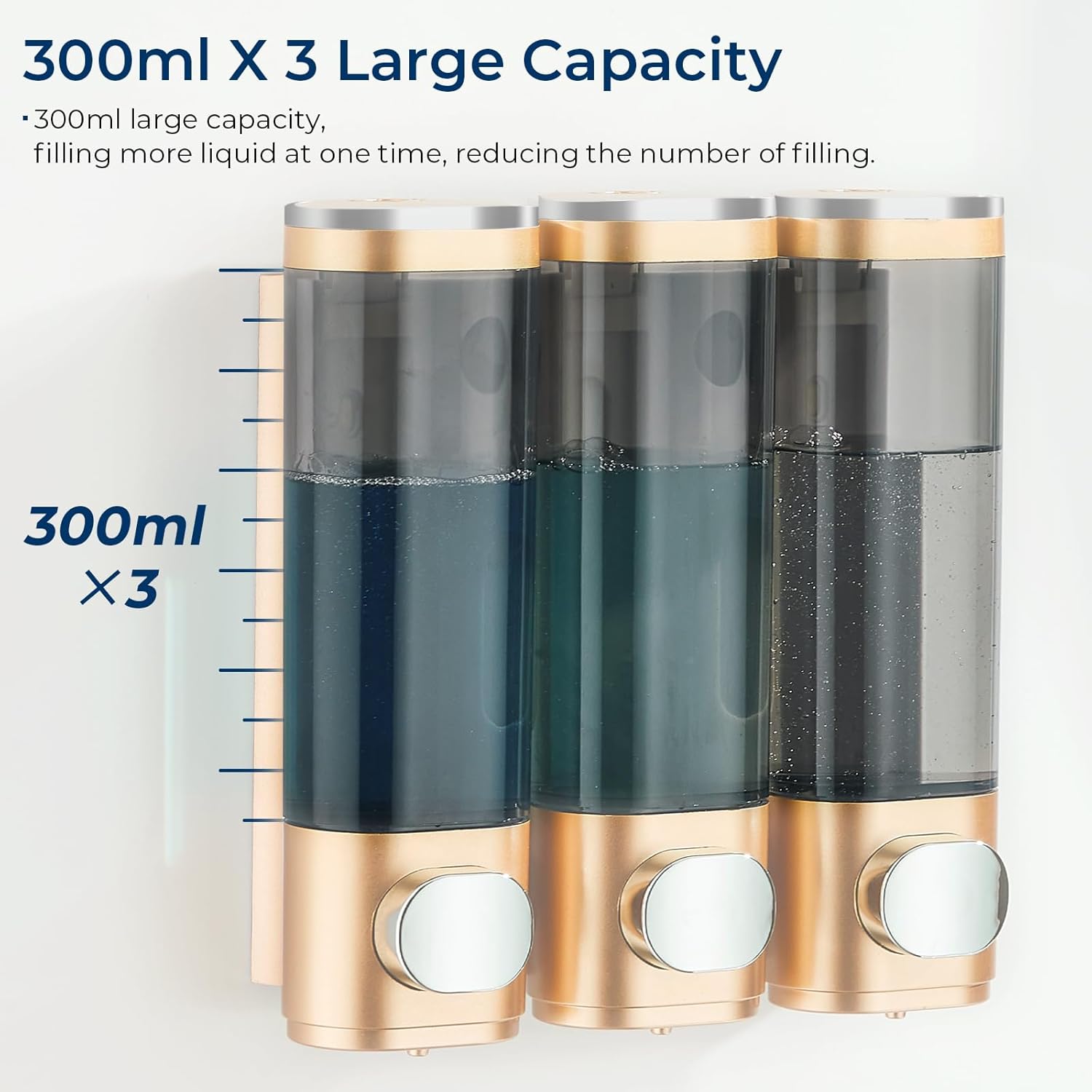 pollock Shampoo Conditioner Dispenser Shower Soap Dispenser 3 Chamber No Drill Shampoo Dispenser