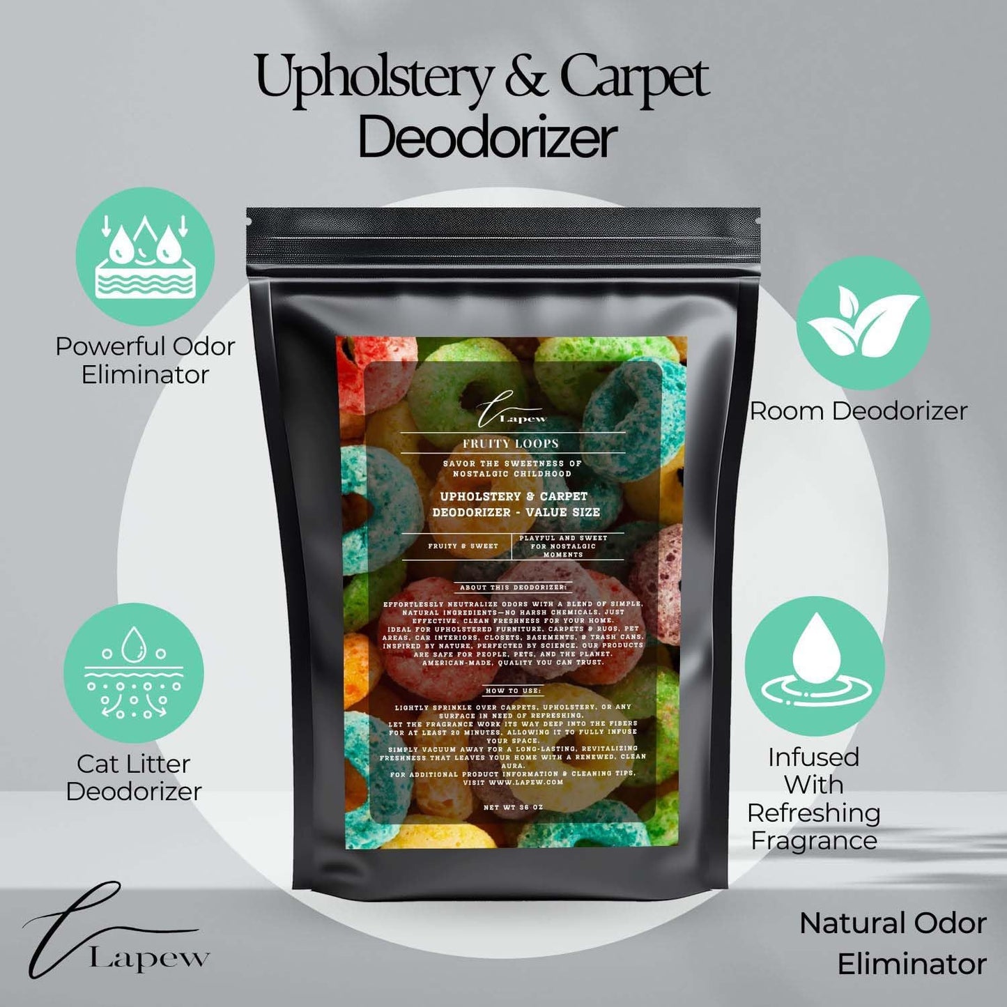 Fruity Loops Carpet Freshener Powder Refill 36 oz | Powerful Odor Eliminator for Home | Upholstery