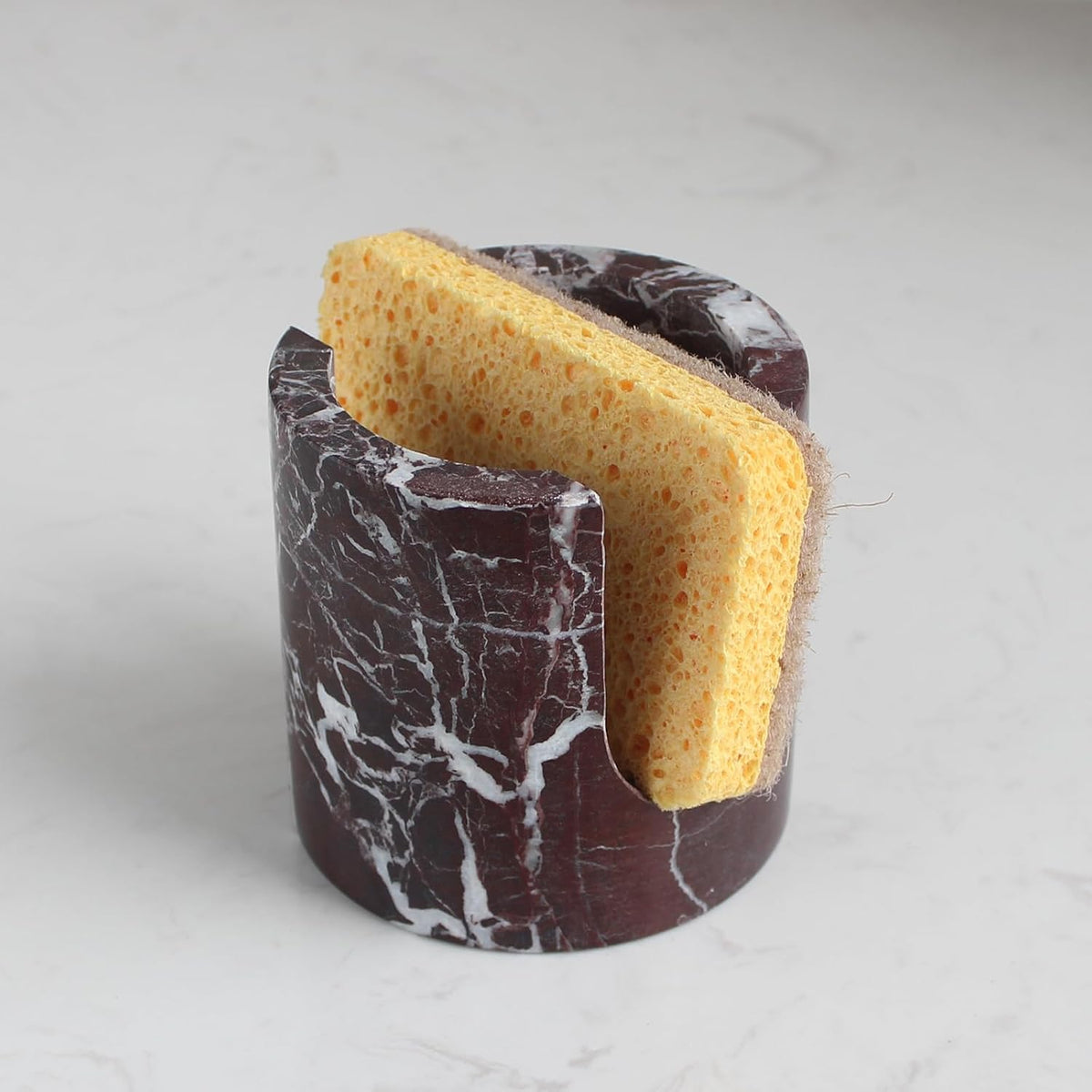 Natural Rosa Levanto Marble Sponge Holder for Kitchen Counter, Drying Rack, Sponge Caddy for Sink
