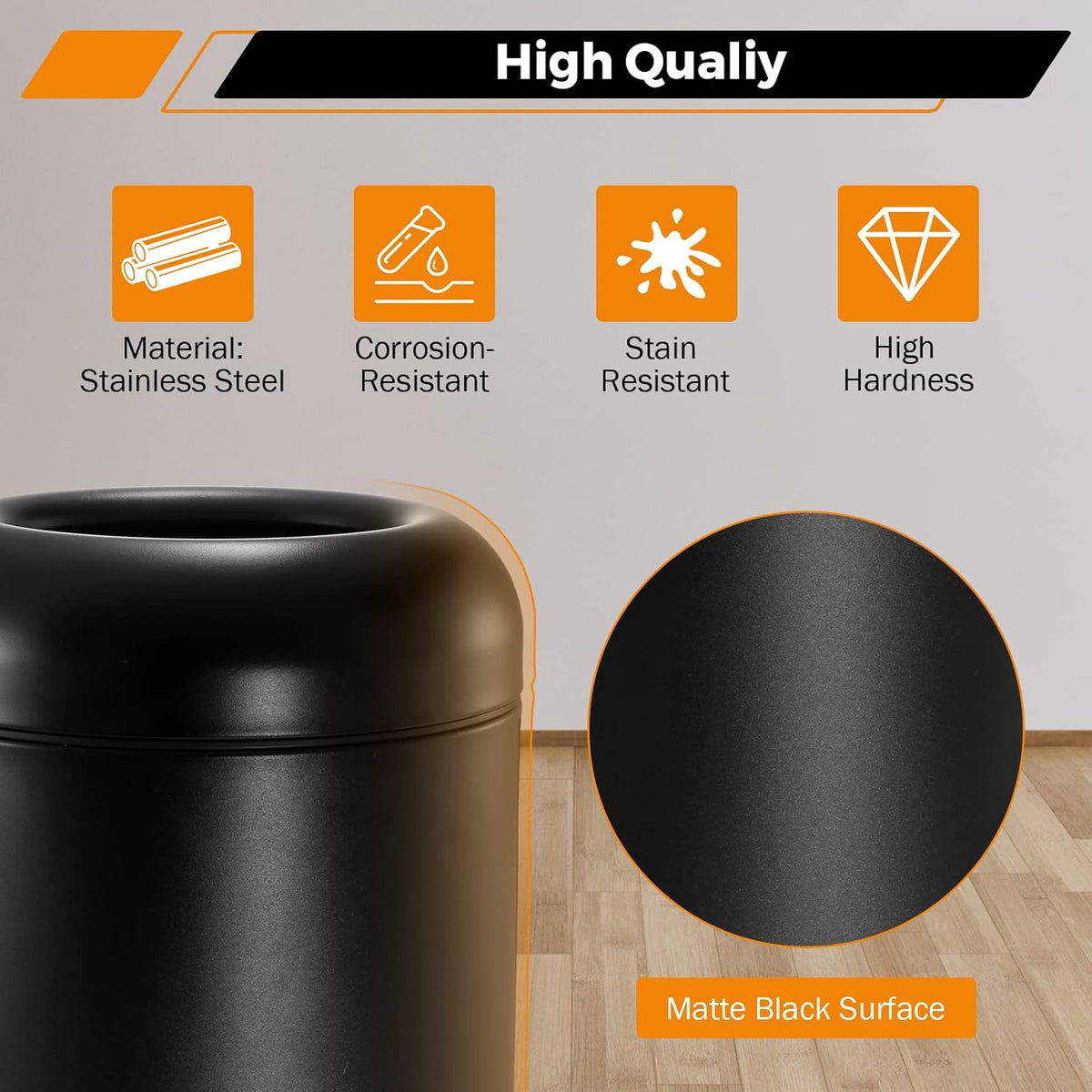 BEAMNOVA Commercial Trash Can 16.5 Gallon Open Top Outdoor Indoor Garbage Enclosure Inner with Lid