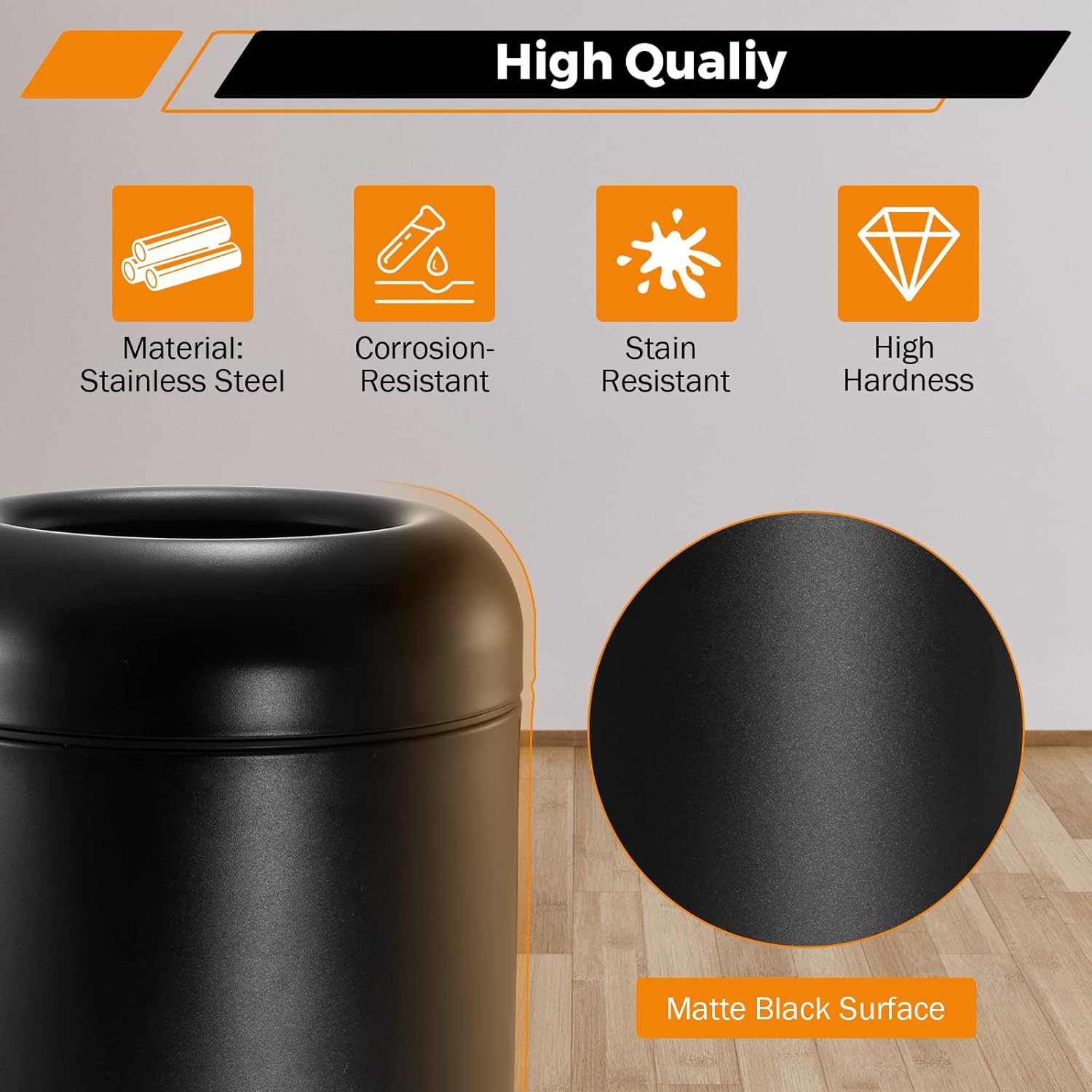 BEAMNOVA Commercial Trash Can 16.5 Gallon Open Top Outdoor Indoor Garbage Enclosure Inner with Lid