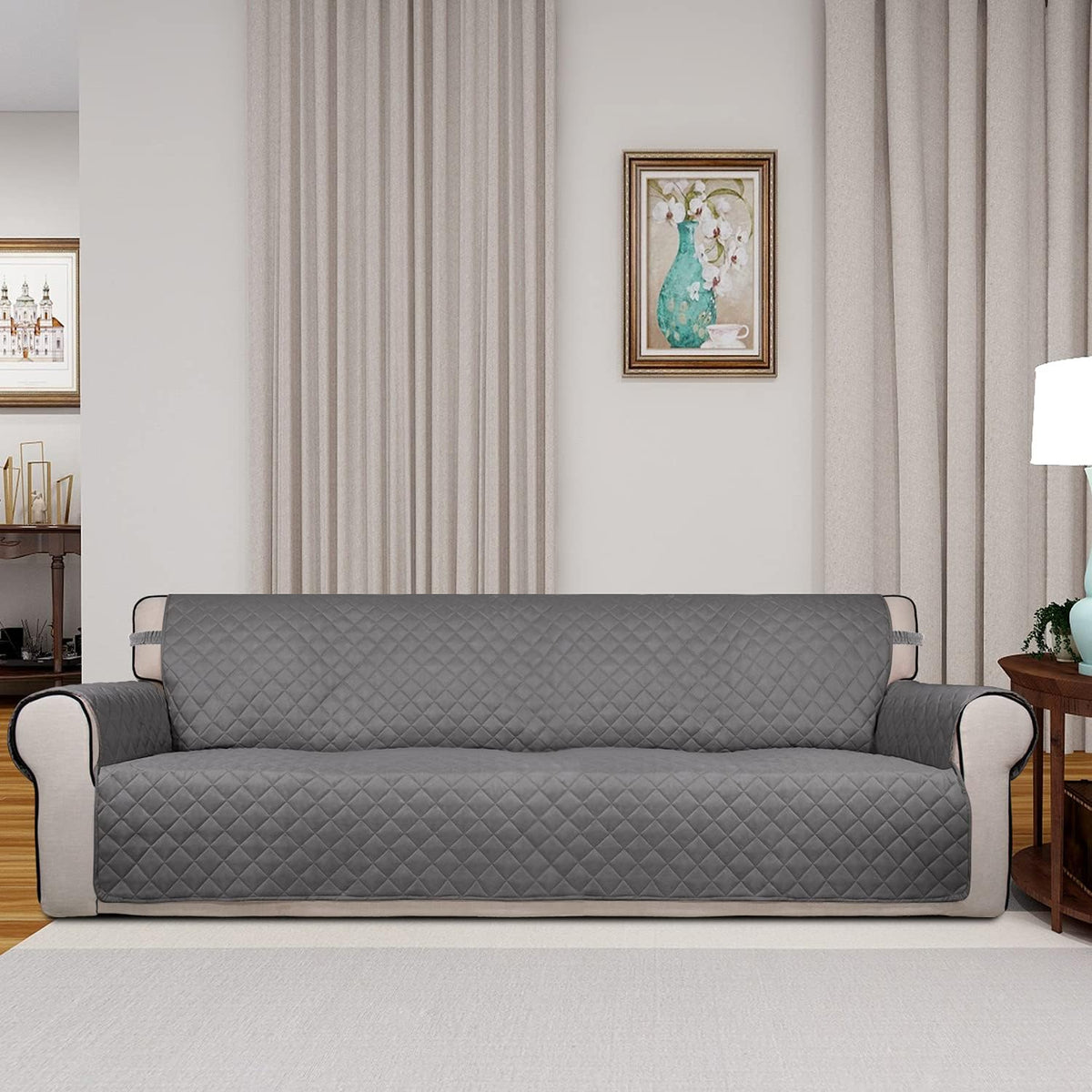 PureFit Reversible Quilted Sofa Cover, Water Resistant Slipcover Furniture Protector, Washable