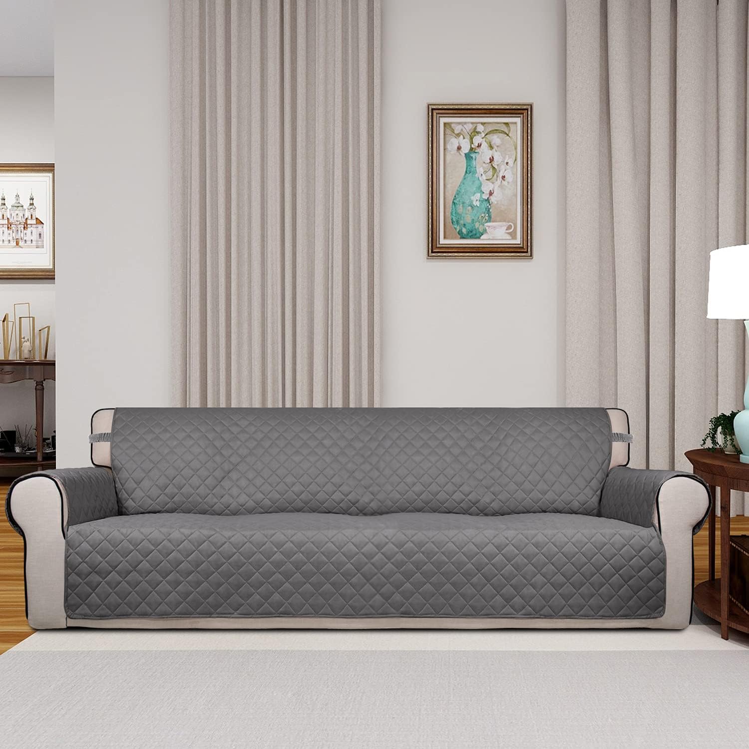 PureFit Reversible Quilted Sofa Cover, Water Resistant Slipcover Furniture Protector, Washable
