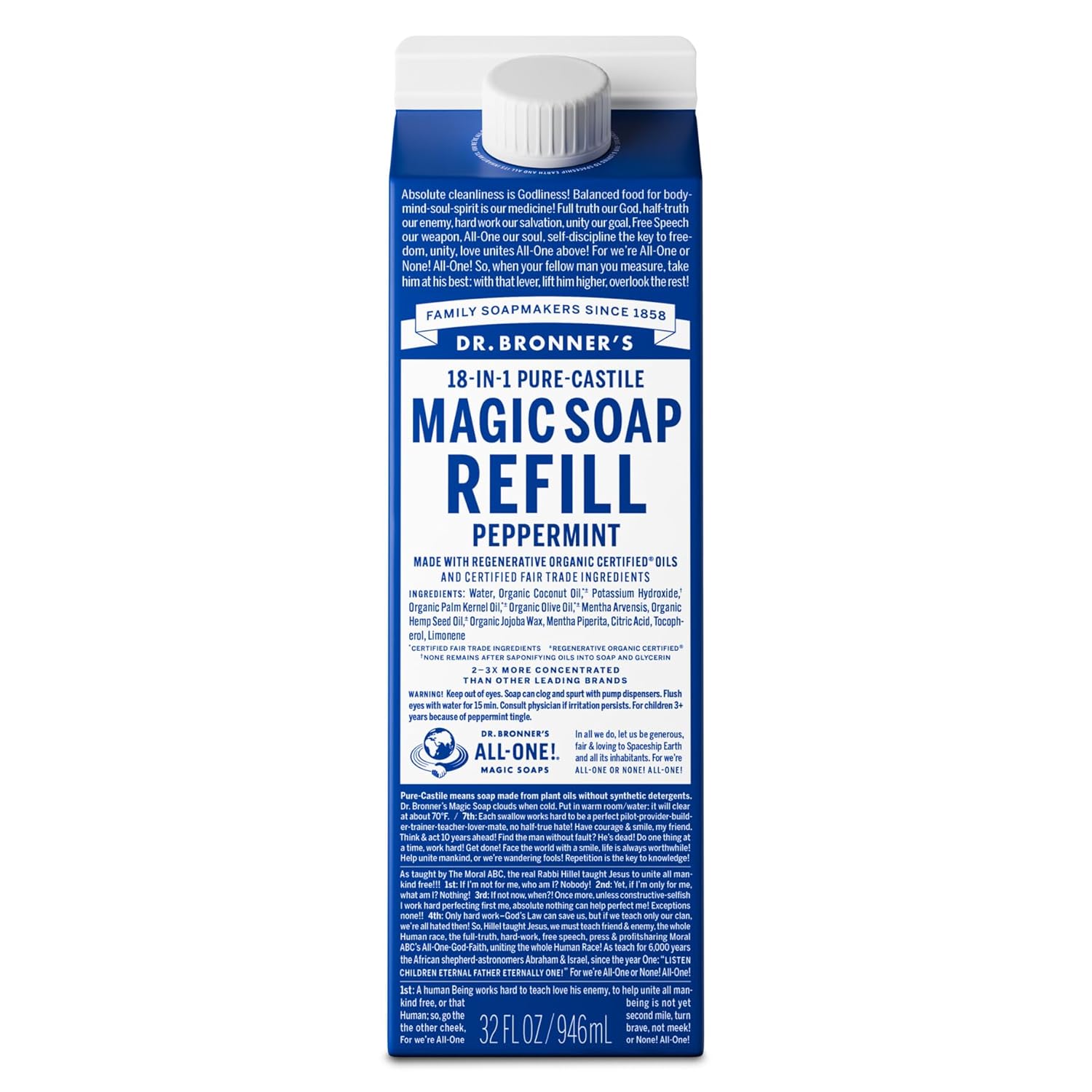 Dr. Bronner's Pure-Castile Liquid Magic Soap Refill - Made with Regenerative Organic Certified