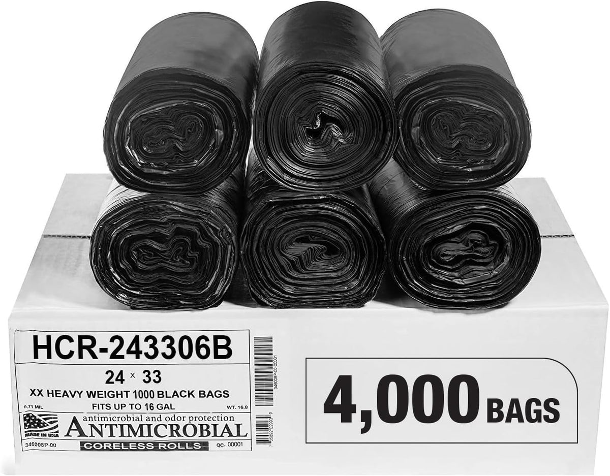 Aluf Plastics High Density Trash Bags, 16 Gallon, 4000 Count, 6 Micron (eq), 24" x 33", Black, for