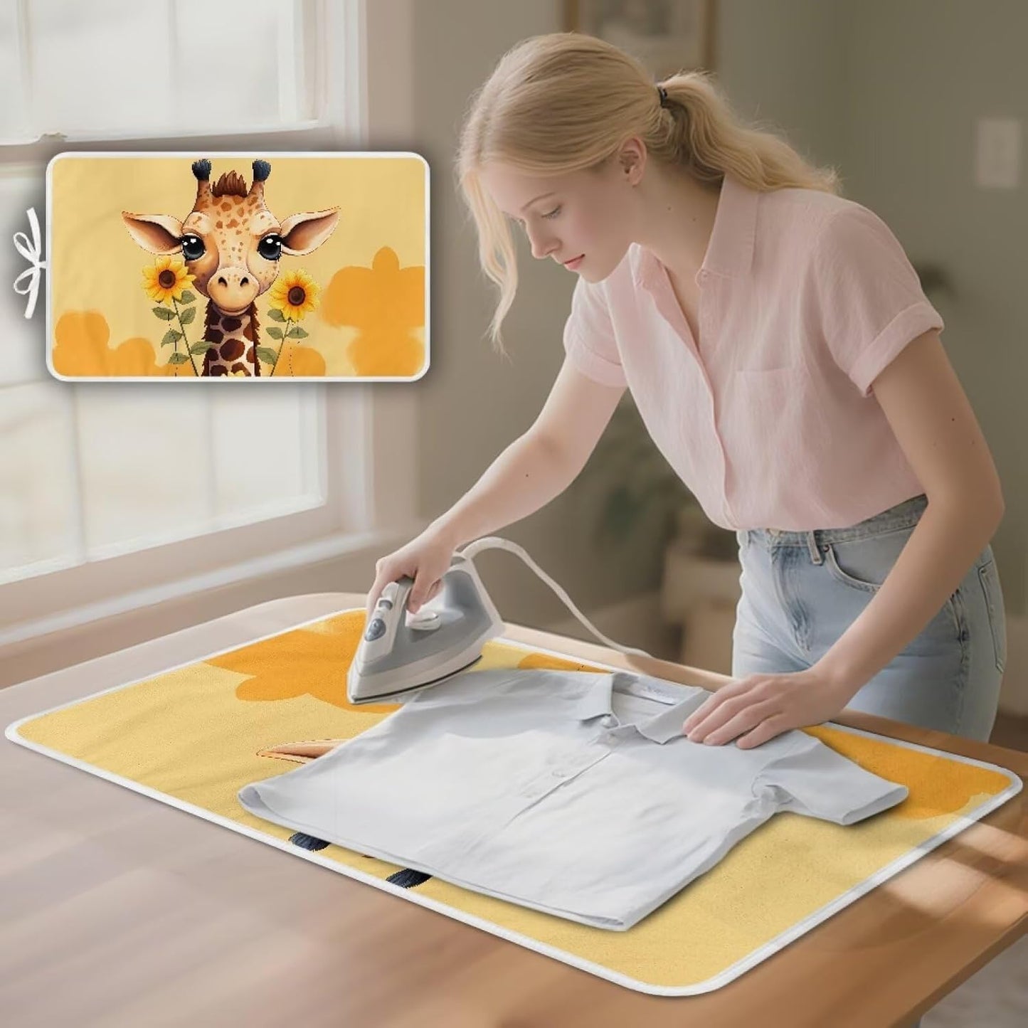 Funny Ironing Mat Portable Giraffe Ironing Pad for Steam Pressing on Tabletop or Bed,Heat Resistant