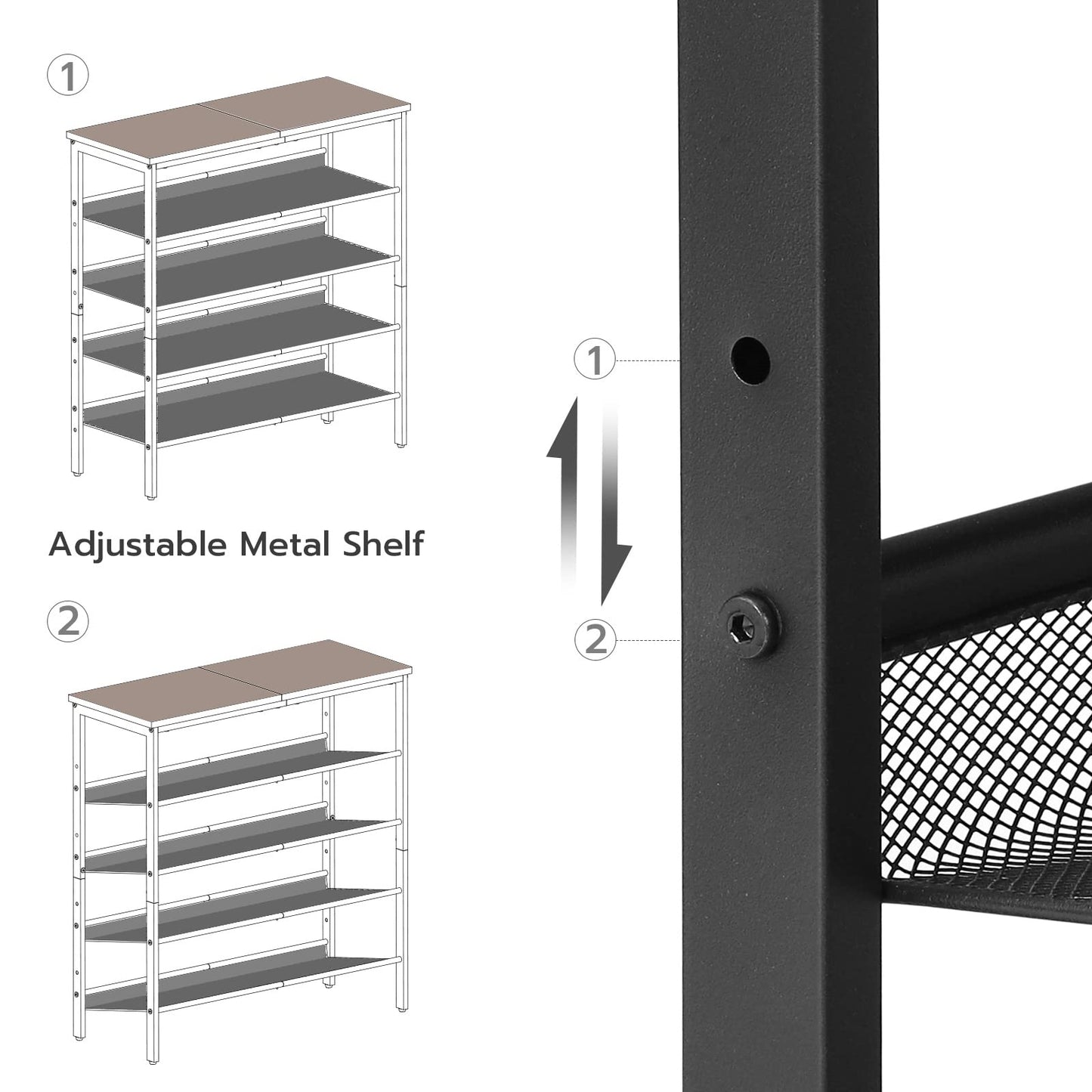 HOOBRO Shoe Rack for Entryway, 5-Tier Shoe Organizer with Adjustable Mesh Shelves, 16-20 Pairs of