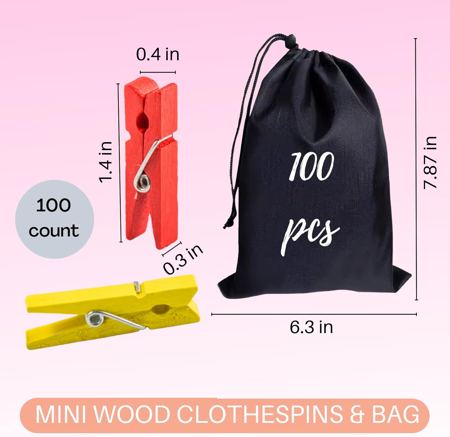 Clothespins, Small Clothes Pins for Photos, 1.4'' 100 PCS Natural Birchwood Mini Clothes Pins