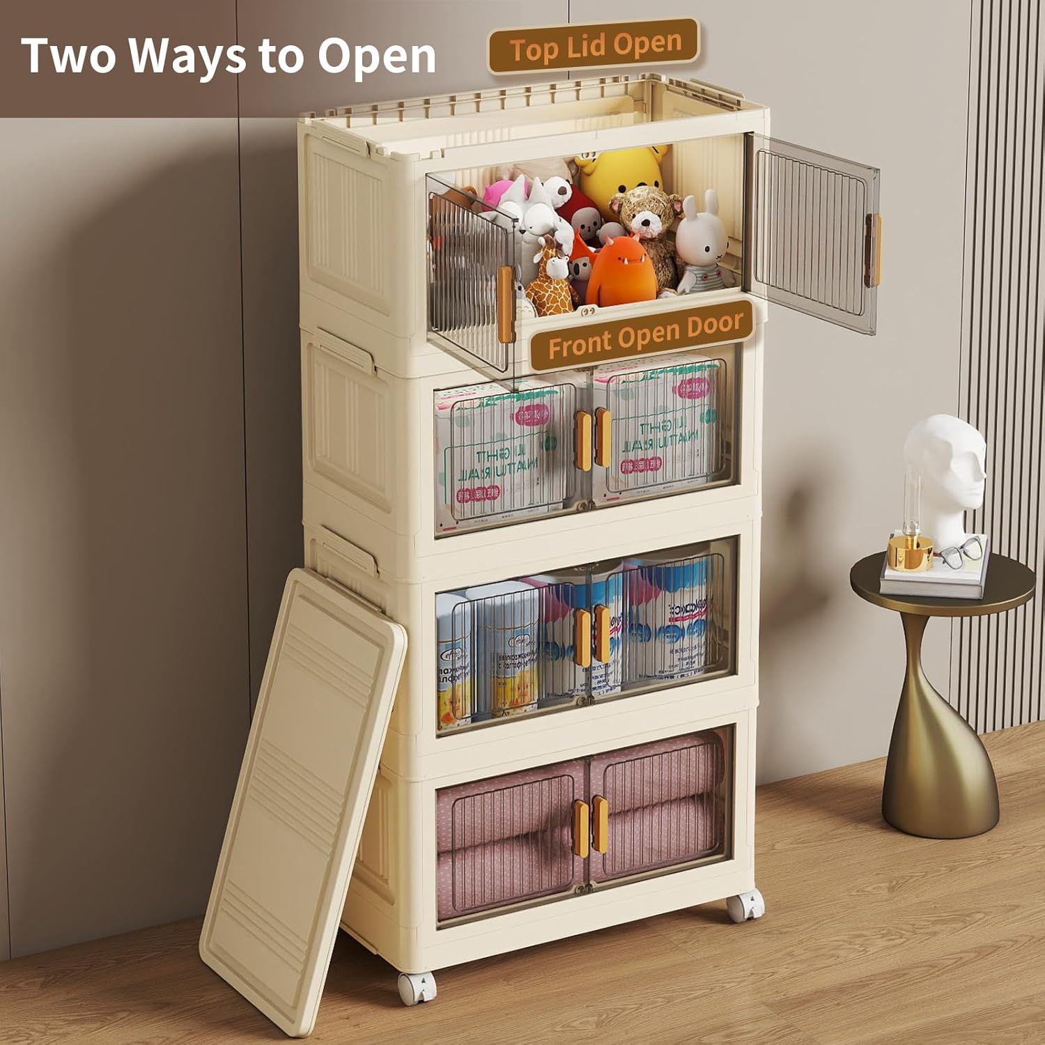 4 Tier Stackable Plastic Storage Bins with Lids 48QT, Collapsible Closet Organizers and Storage