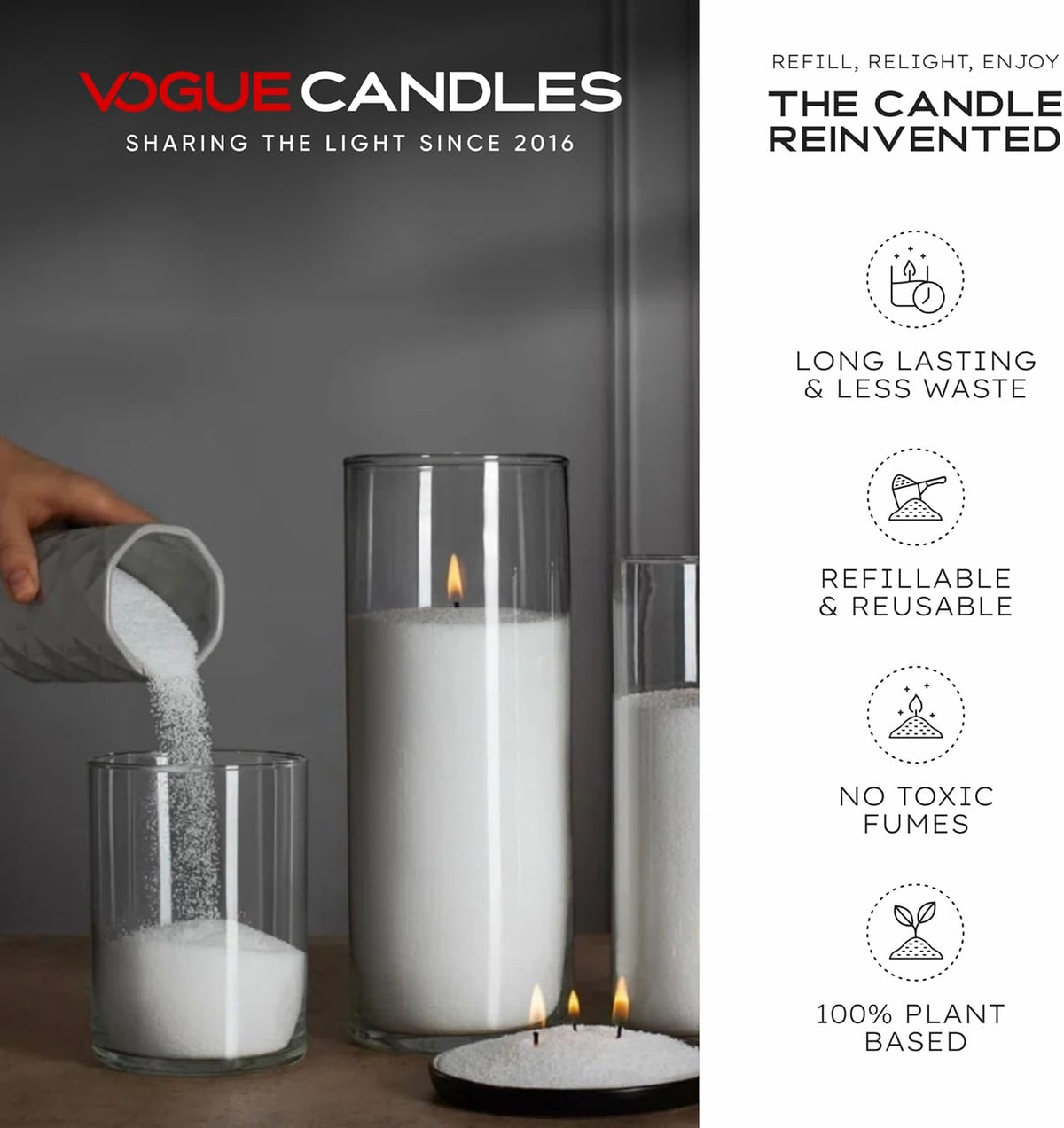 Vogue Candles 5LB Candle Sand with 50 Wicks | Bulk Refillable Plant-Based Granules for Custom