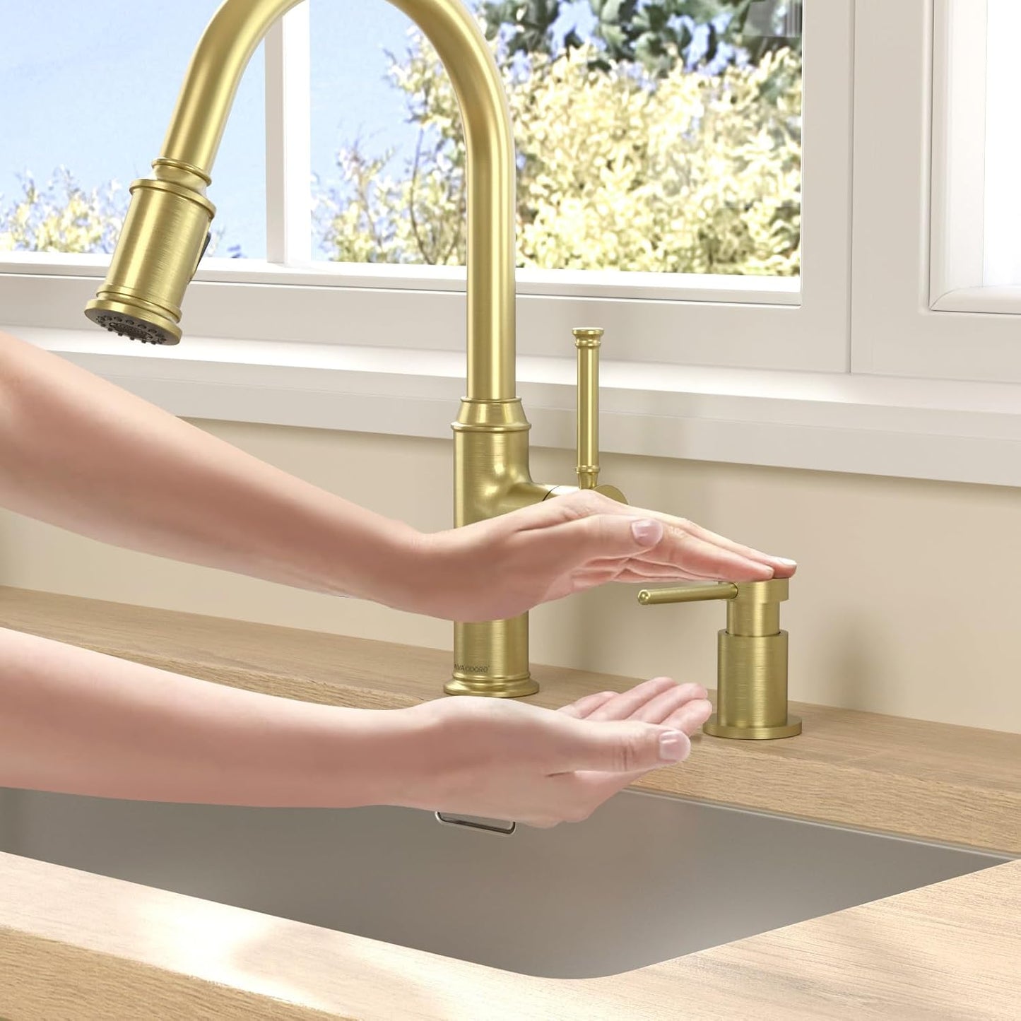 Lava Odoro Gold Soap Dispenser for Kitchen Sink, Modern Brass Built in Countertop Pump Dispenser