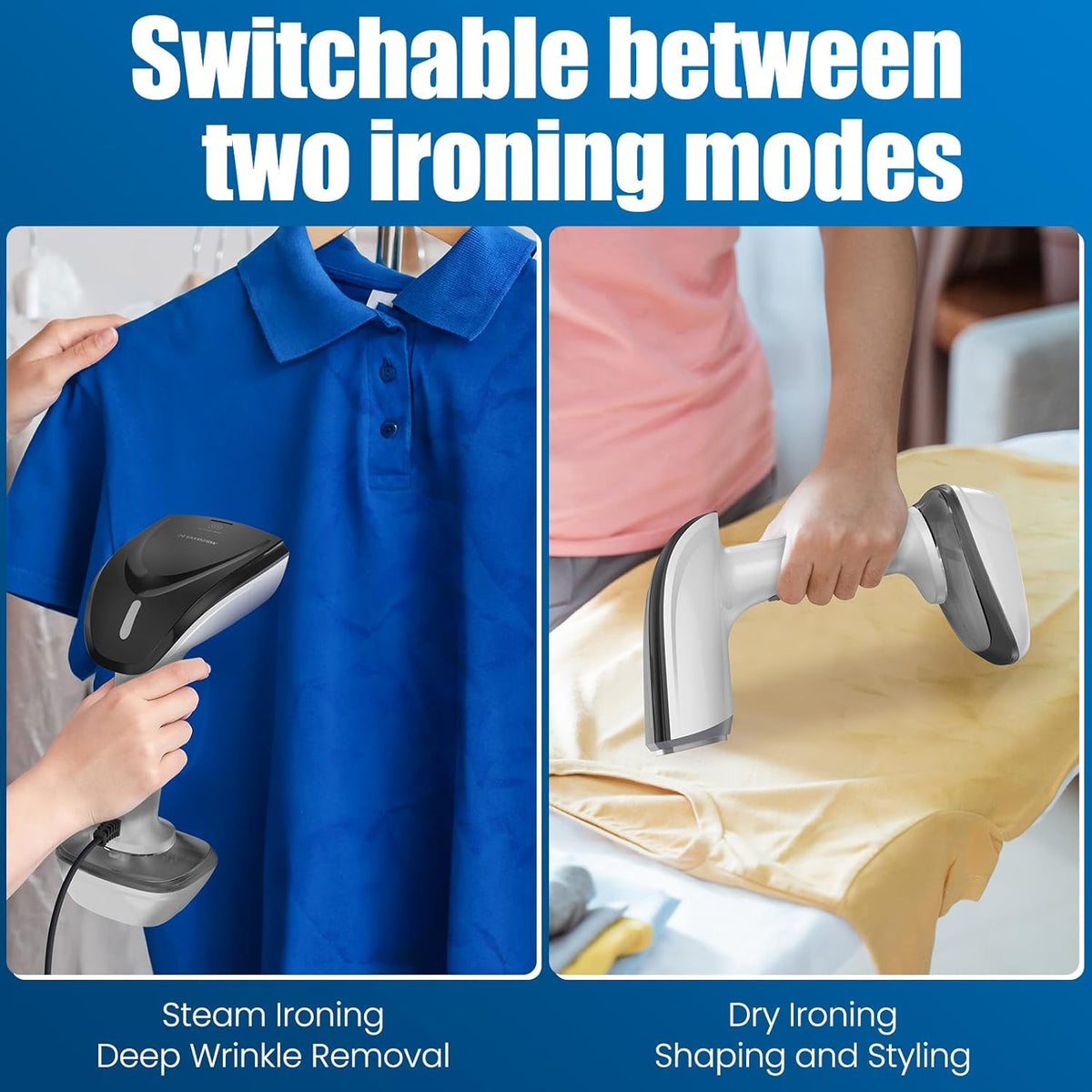 Powerful Handheld Fabric Steamer - 1800W with Fast Ceramic Heat-Up Plate, 2-in-1 Ironing & Wrinkle