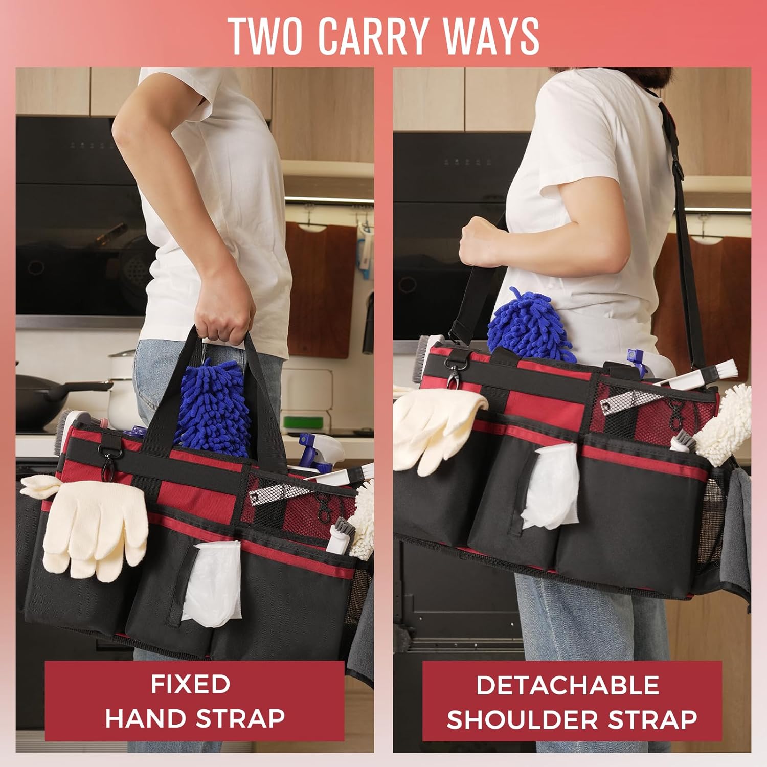 Wearable Cleaning Caddy, Cleaning Caddy Supplies Organizer with Handle & Shoulder Straps for