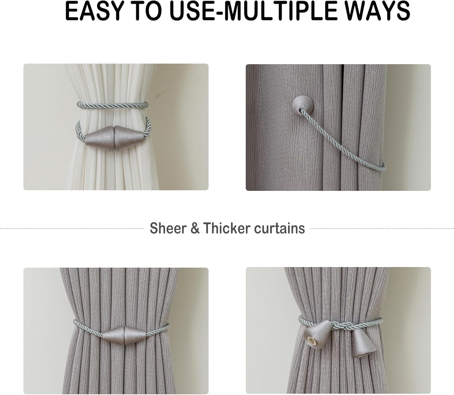 Magnetic Curtain Tiebacks 6 Pack Outdoor Rope Curtain Tie Backs Decorative Window Treatment