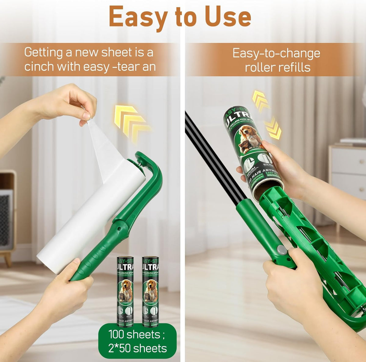 10" Large Lint Roller for Pet Hair Extra Sticky, Long Handle Floor Sticky Rollers with Big Lint