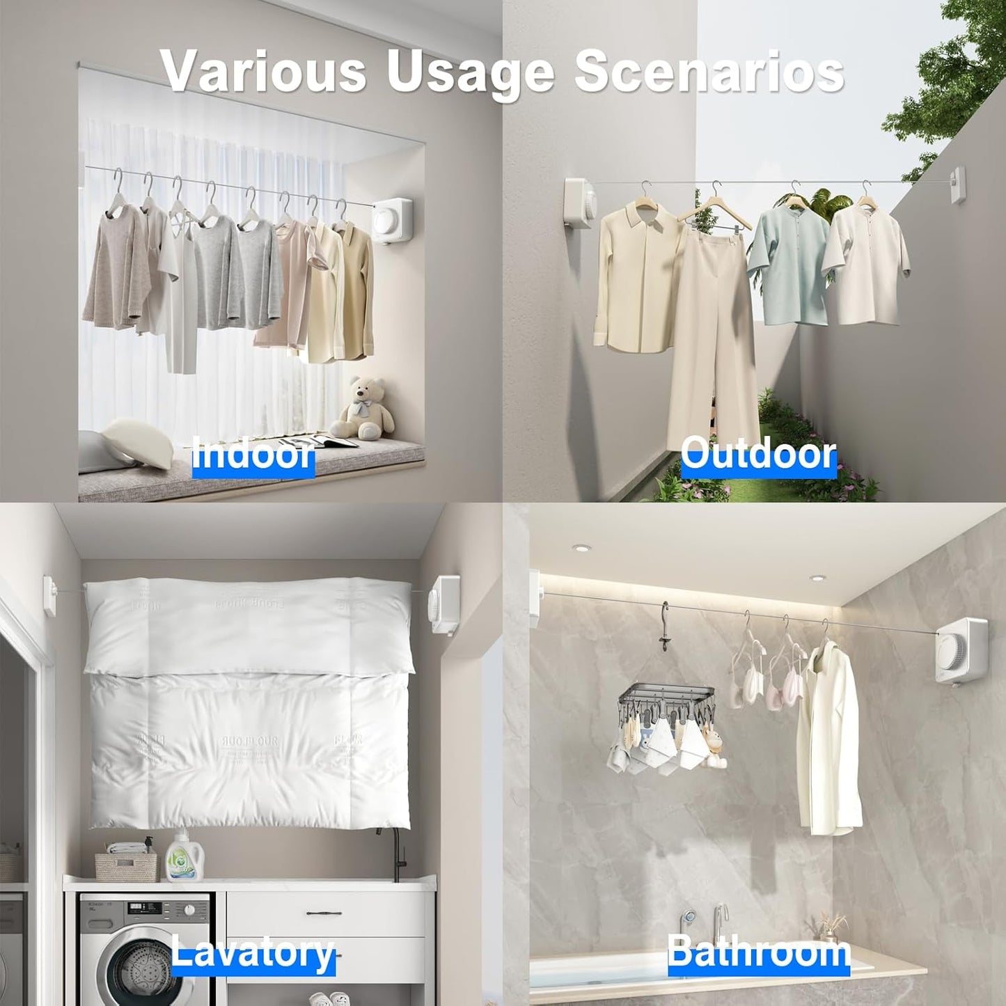 Retractable Clothesline Indoor, Non-Sagging Outdoor Clothes Line Retracting Heavy Duty Clothes