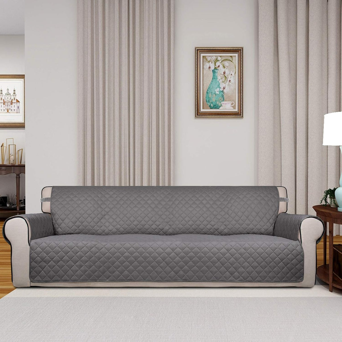 PureFit Reversible Quilted Sofa Cover, Water Resistant Slipcover Furniture Protector, Washable
