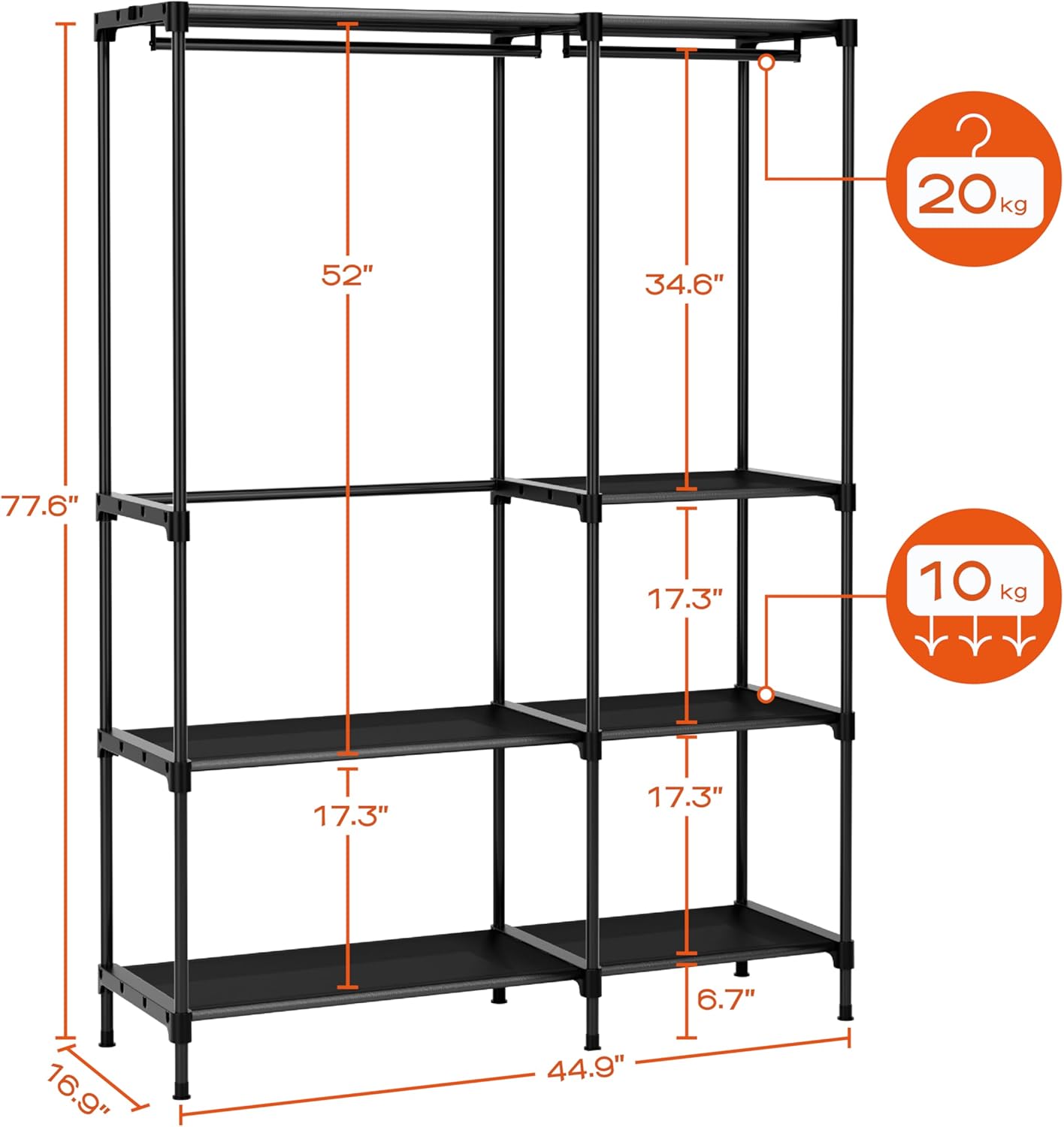Clothes Rack, Portable Closet, 44.9 Inch Large Capacity Wardrobe Closet, Clothes Storage Organizer