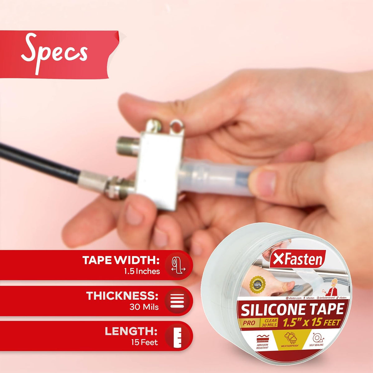 XFasten Self-fusing Silicone Tape Pro, Clear, 1.5-Inch x 15-Feet, 30mils Extreme Silicone Repair