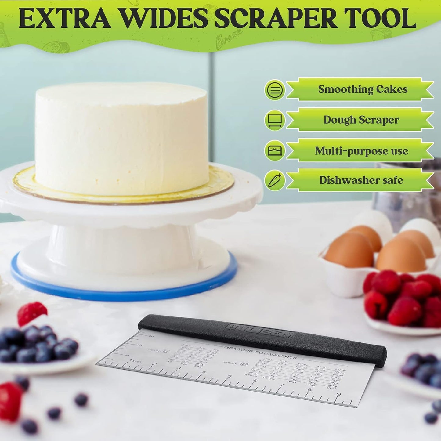 HULISEN Large Bench Scraper for Baking, 10 inch Dough Pastry Scraper with Measuring Scale