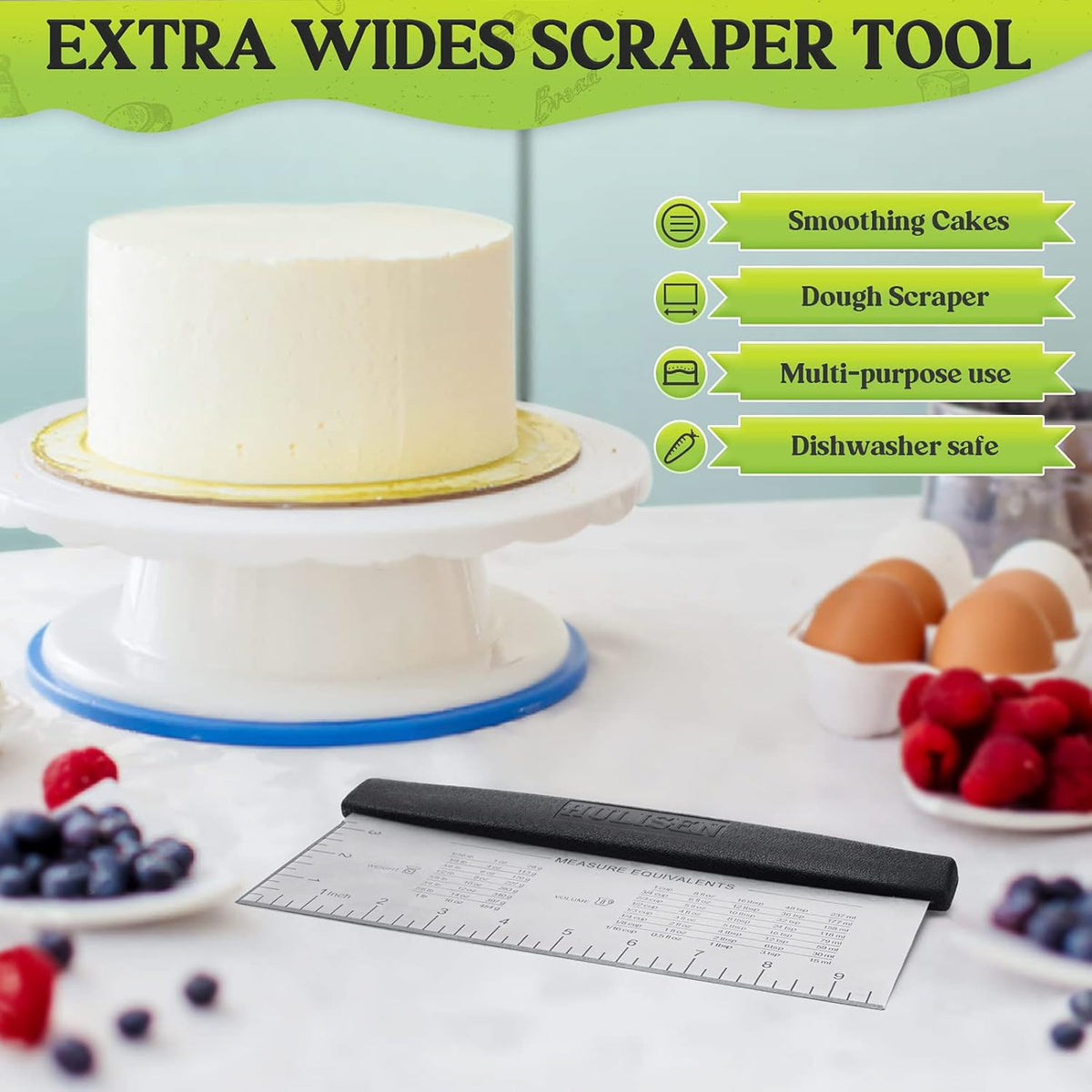 HULISEN Large Bench Scraper for Baking, 10 inch Dough Pastry Scraper with Measuring Scale