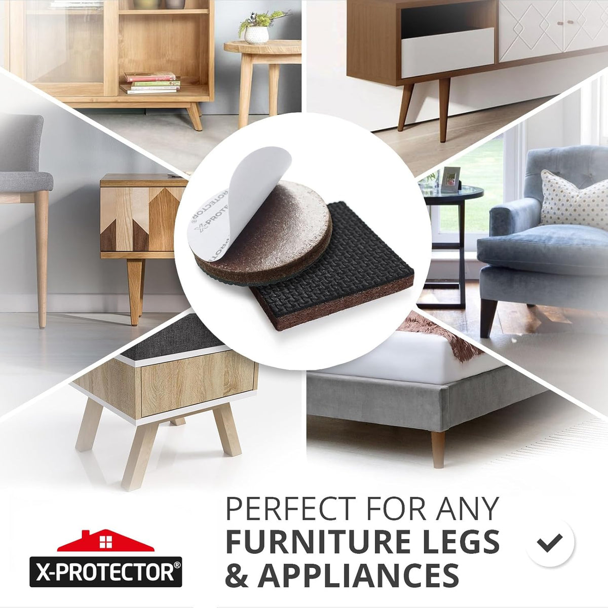 Non Slip Furniture Pads X-PROTECTOR 48 PCS - 32 pcs 1” Round + 16 pcs 2" Square Furniture Grippers!