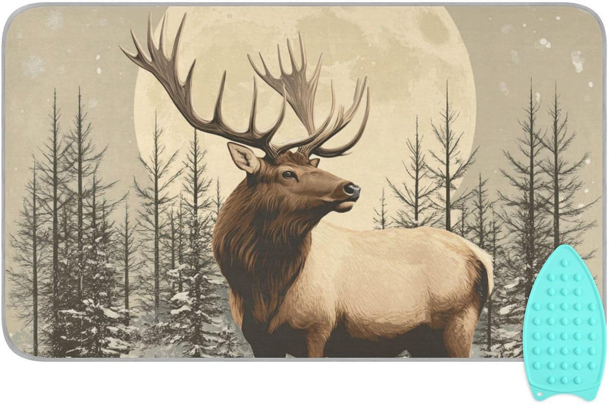 Retro Elk Winter Ironing Mat for Table top Portable Ironing Pad Blanket for Washer Dryer Countertop