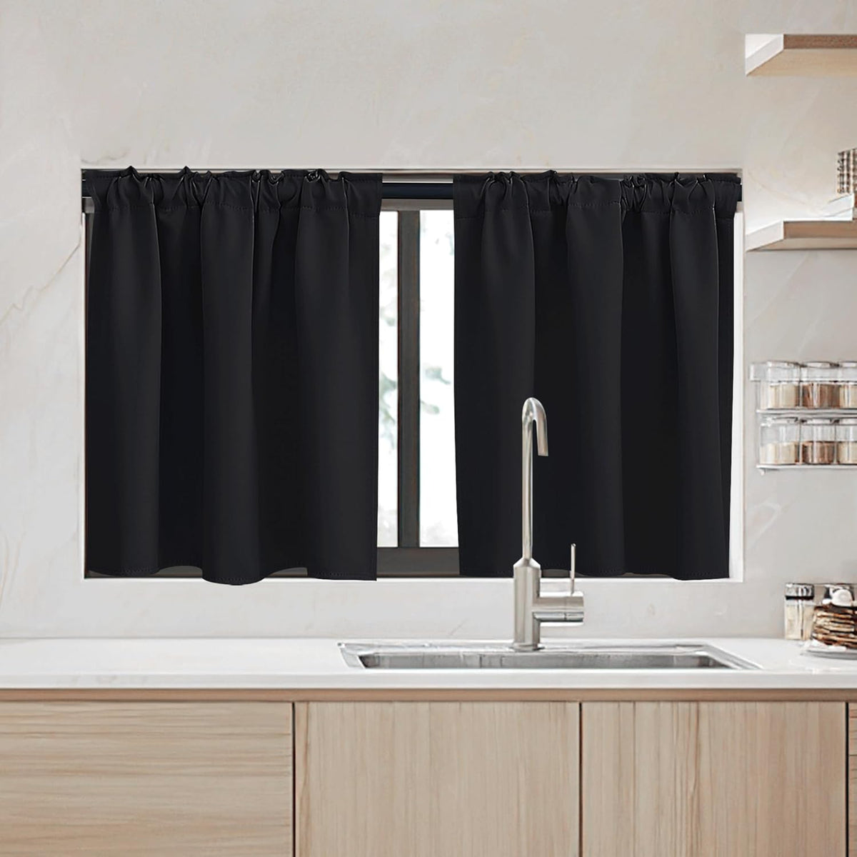 RYB HOME Kitchen Window Curtains - Blackout Privacy Half Window Curtains for Bedroom Bathroom