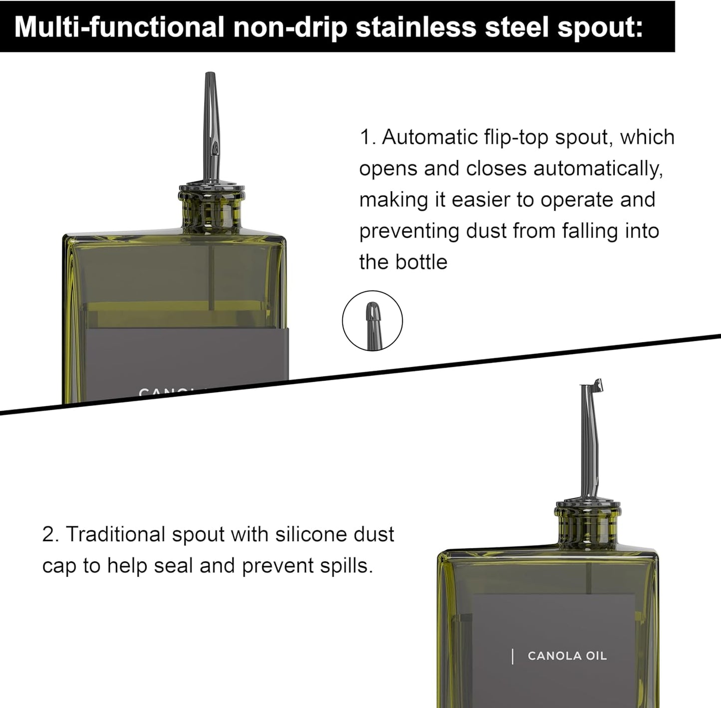 Olive Oil Dispenser for Kitchen, 16.9 oz/ 500 ml Olive Oil Dispenser Bottle, Glass Oil Bottles for