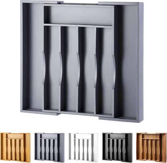 Expandable Bamboo Kitchen Drawer Organizer for Cutlery and Utensils, Adjustable Bamboo Wood Cutlery