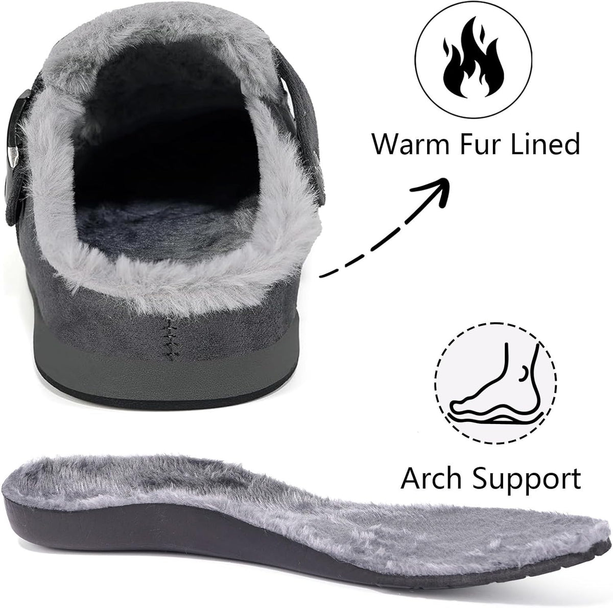 Fur Lined Clogs for Women Men Suede Winter Slippers Arch Support Slip on Mules Potato Shoes with